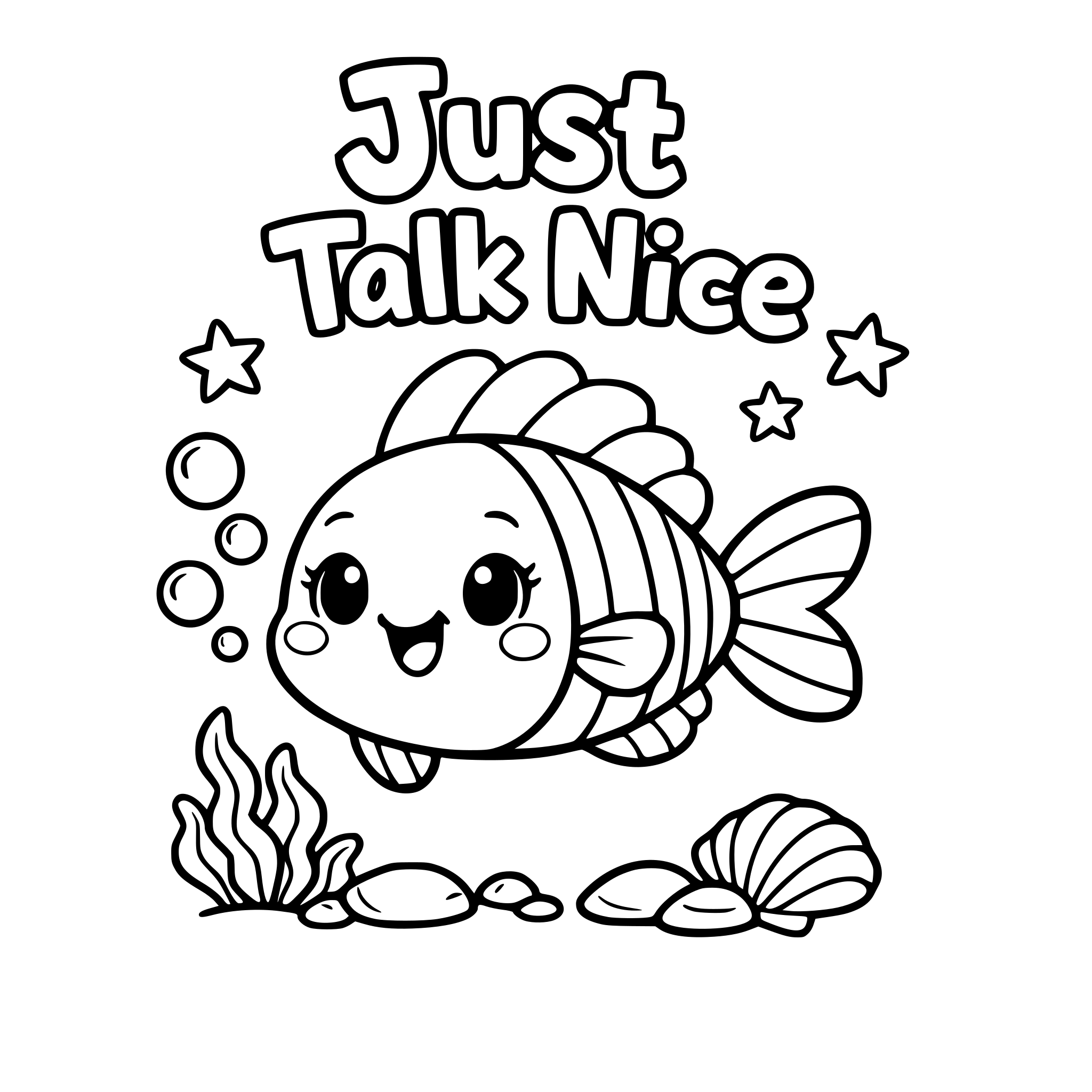 Just Talk Nice with a cute image of a fish to color