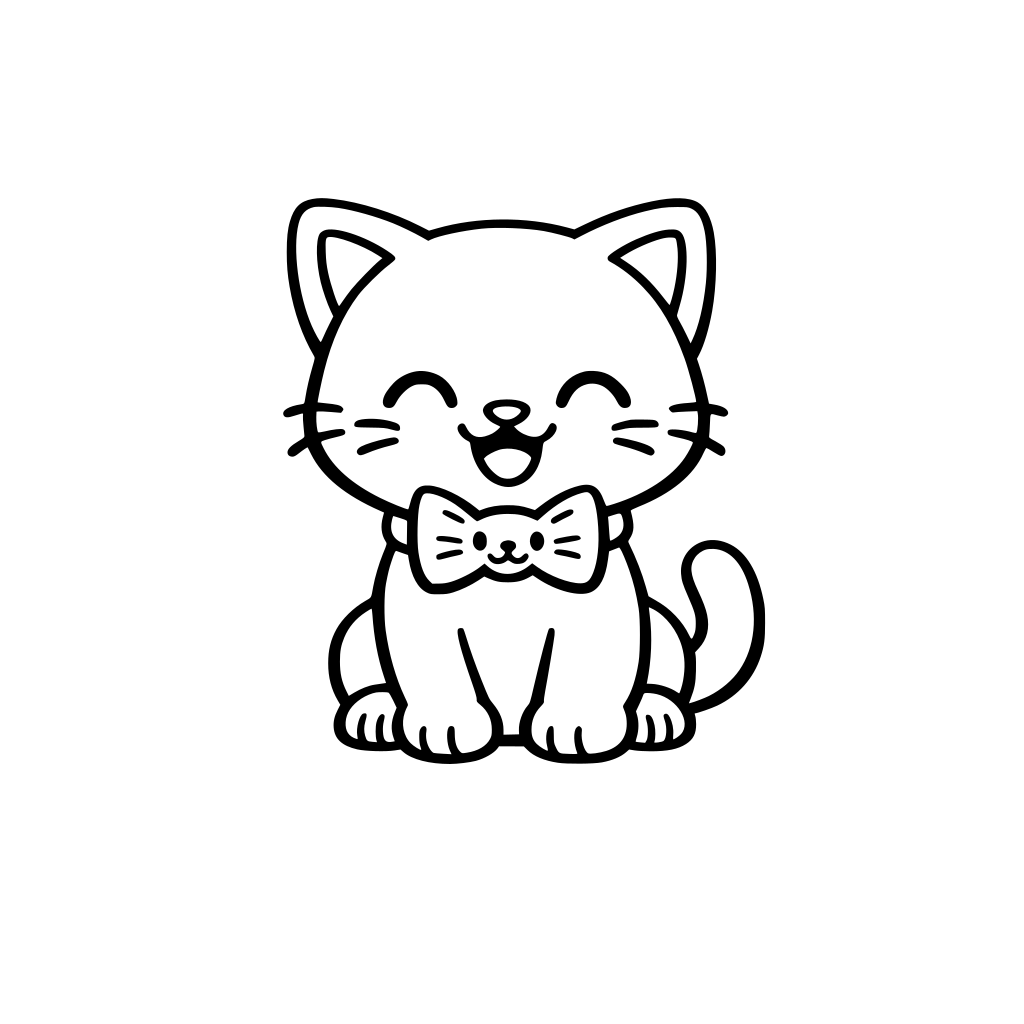 gatito feliz con una corbata michi, para colorear, para niños de 2 años