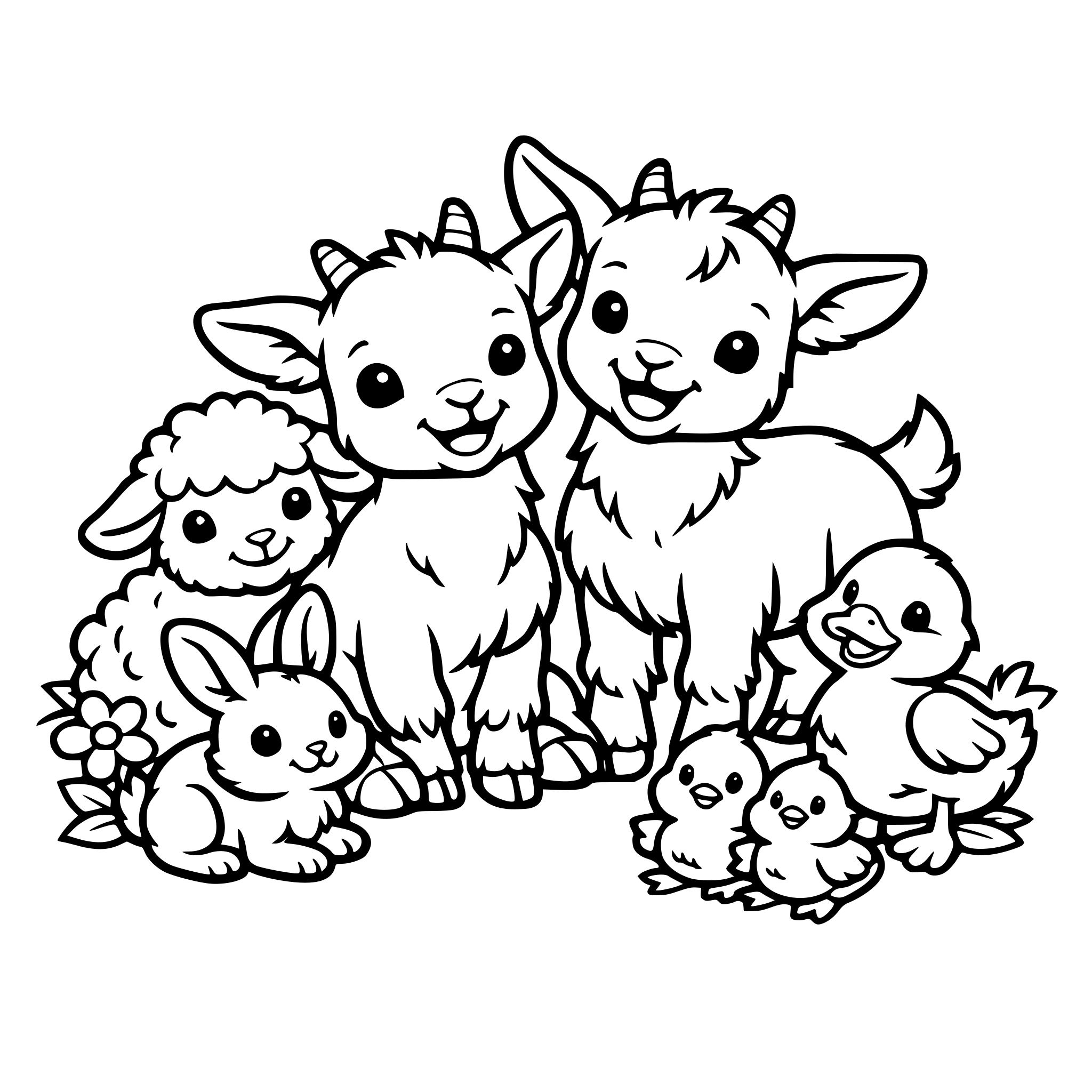 Baby goats and friends on farm