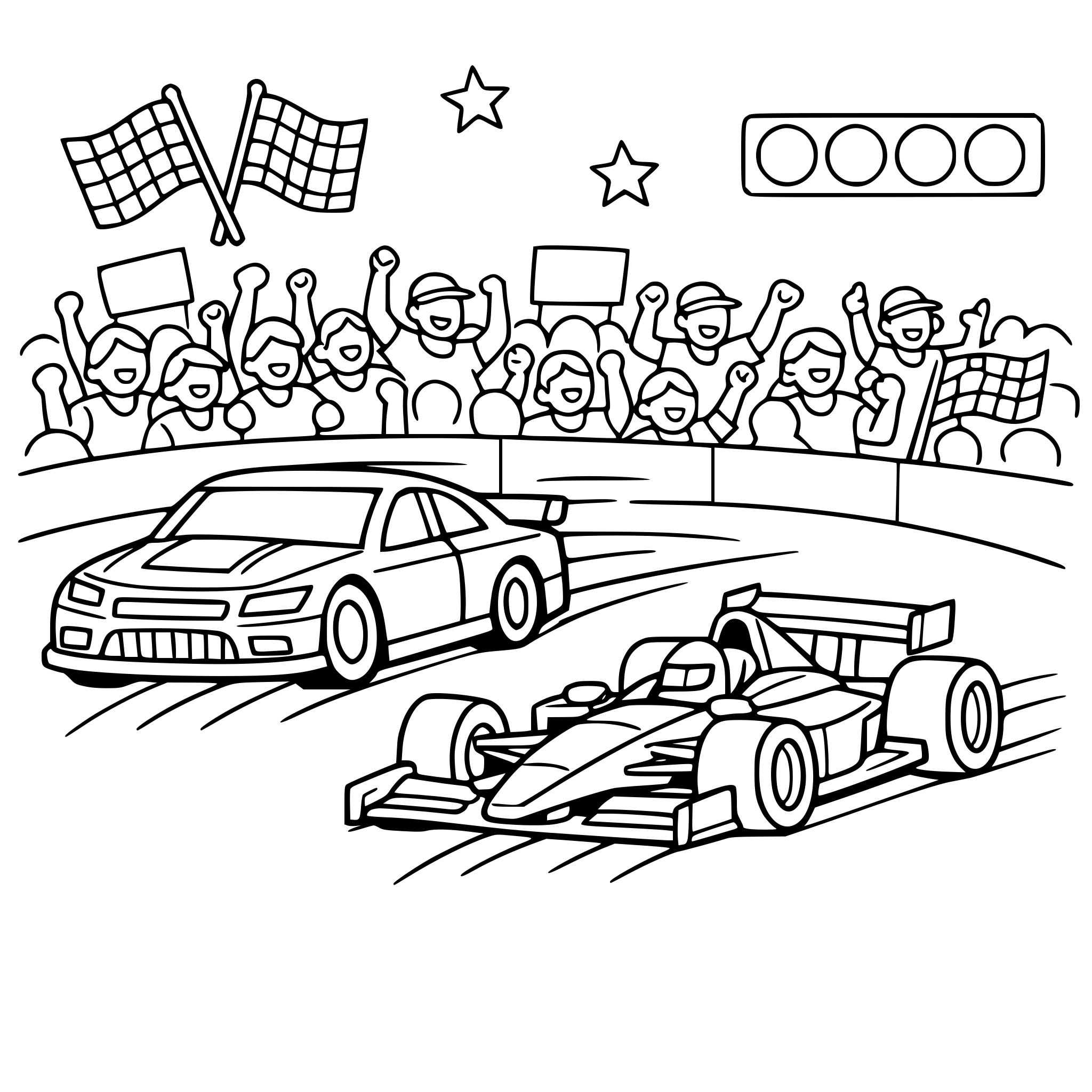cars racing with a big crowd