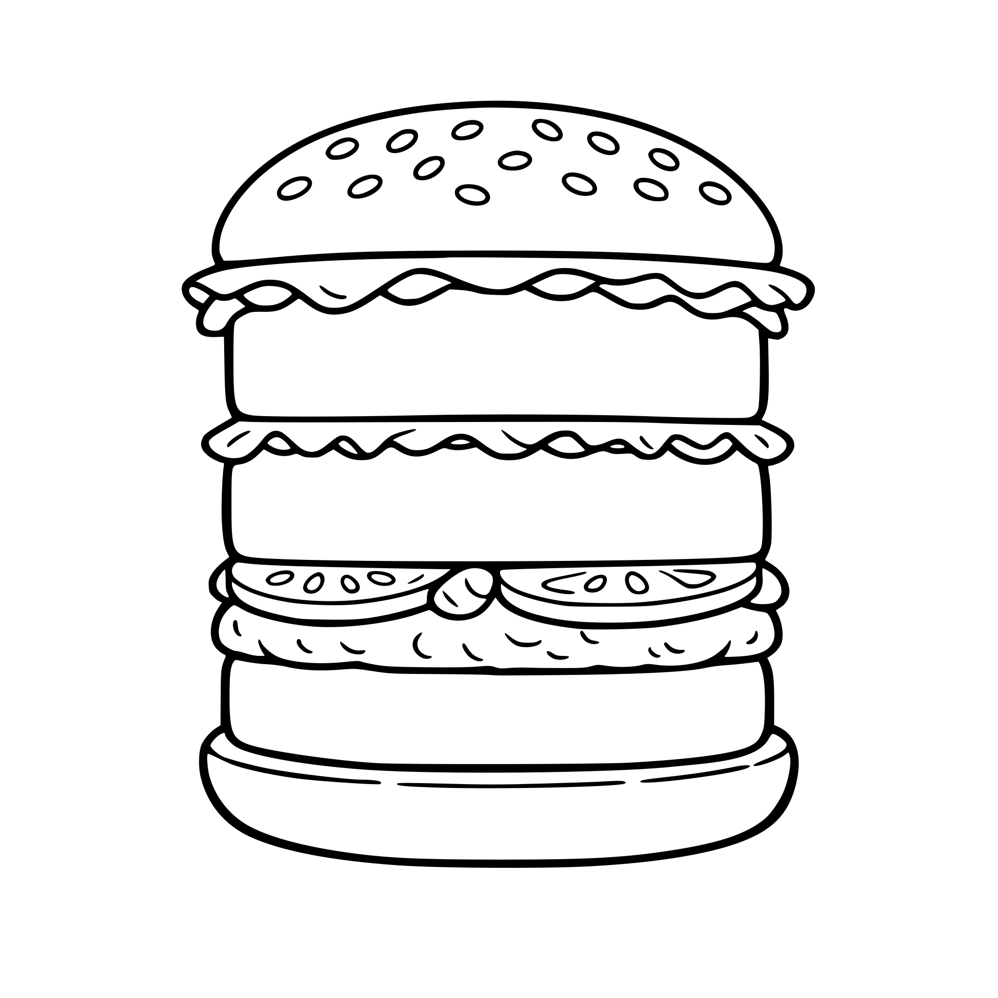 hamburger with 3 layers in the middle- big enough to write in - black and white