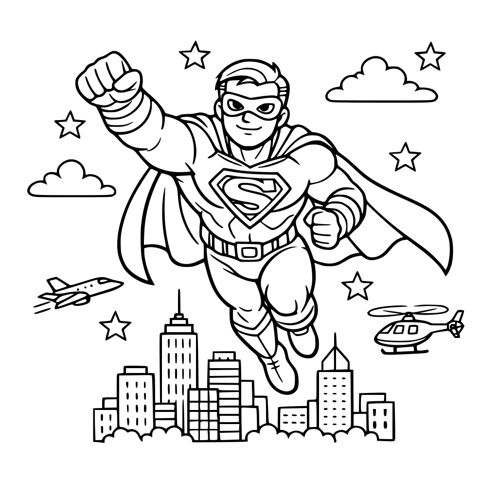 super hero over city