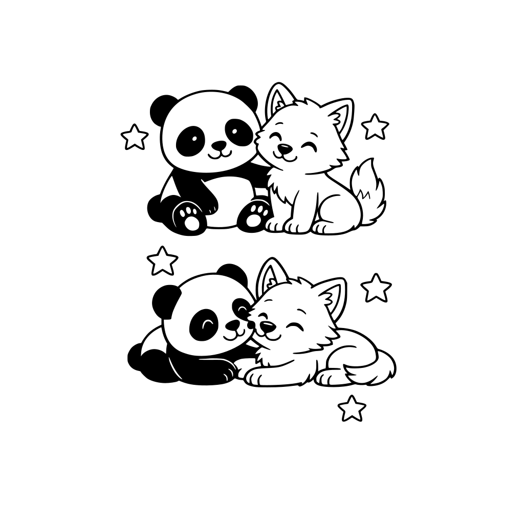 Pandas y lobos tiernos