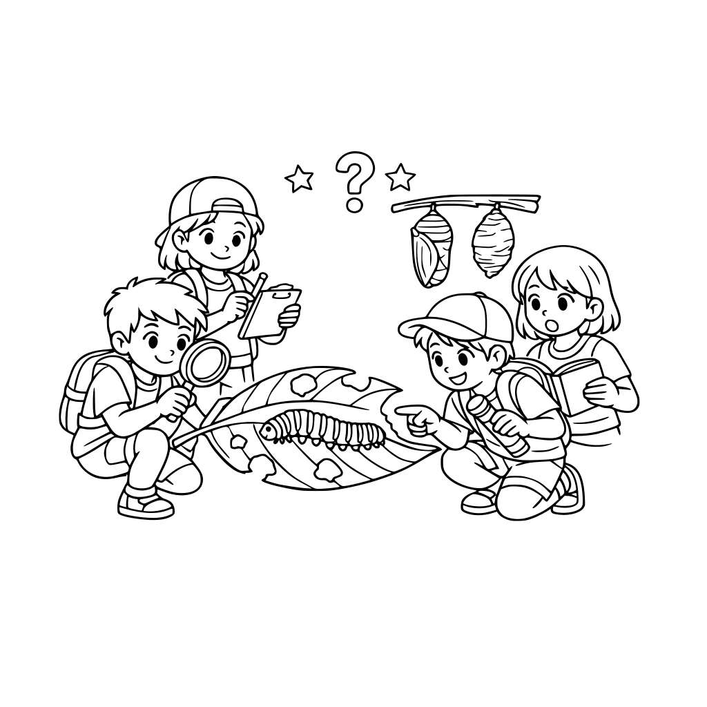 Alunos encontram pistas misteriosas no bosque da escola e investigam como cientistas. Após observar folhas comidas, descobrem uma lagarta e percebem que o mistério continua, pois ela ainda vai se transformar em breve