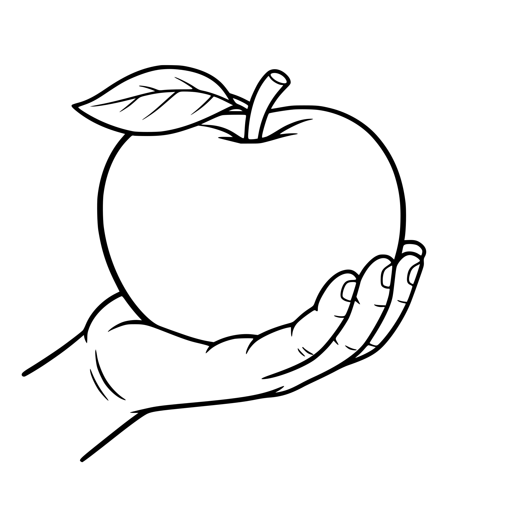 Create an image of an older child's hand holding one big apple in her hand. White background, isolated.