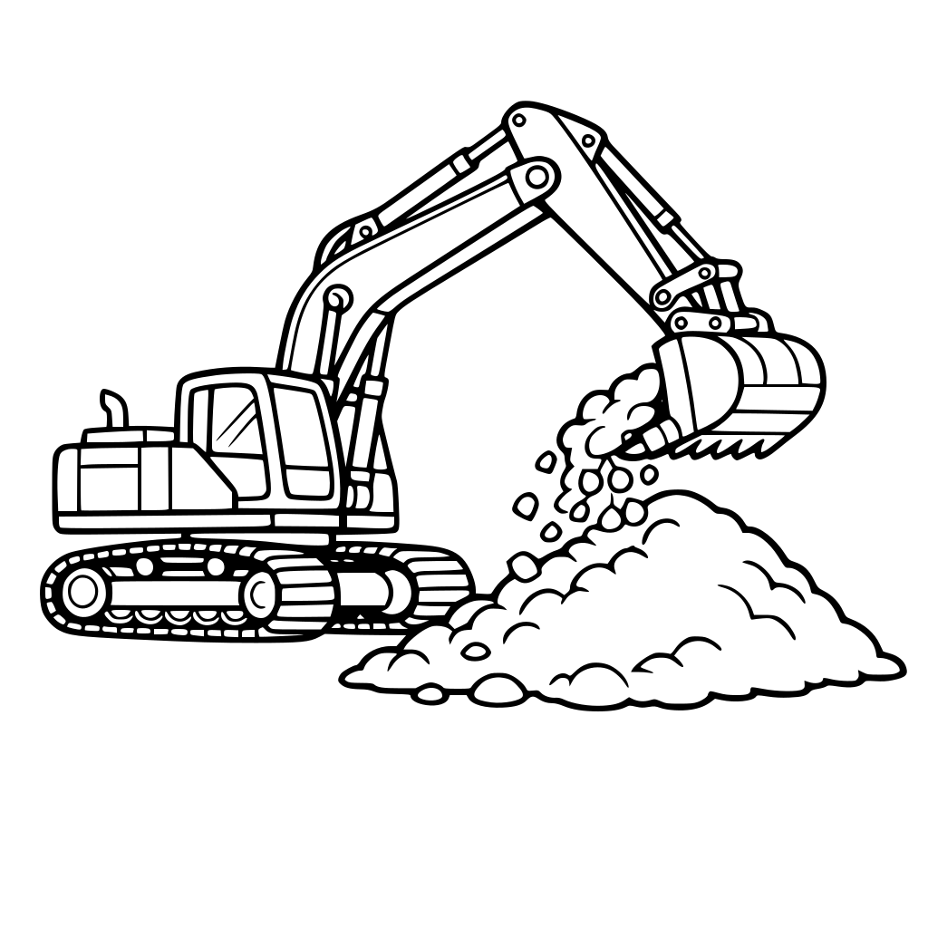 excavator scooping dirt into a pile.