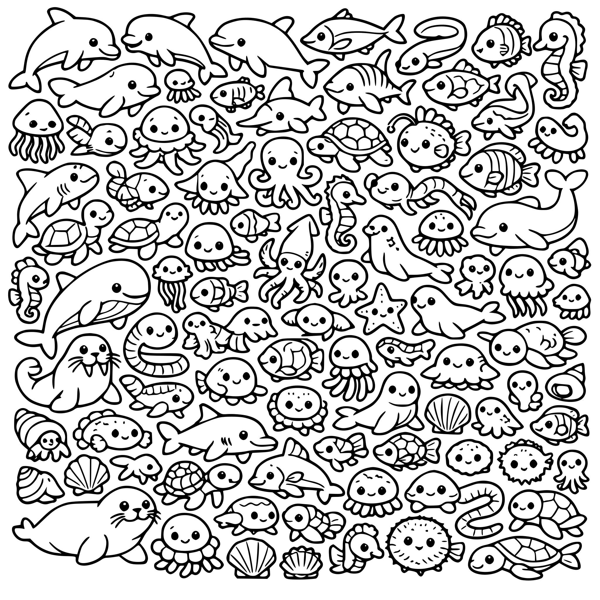 create 100 cute under ocean animals