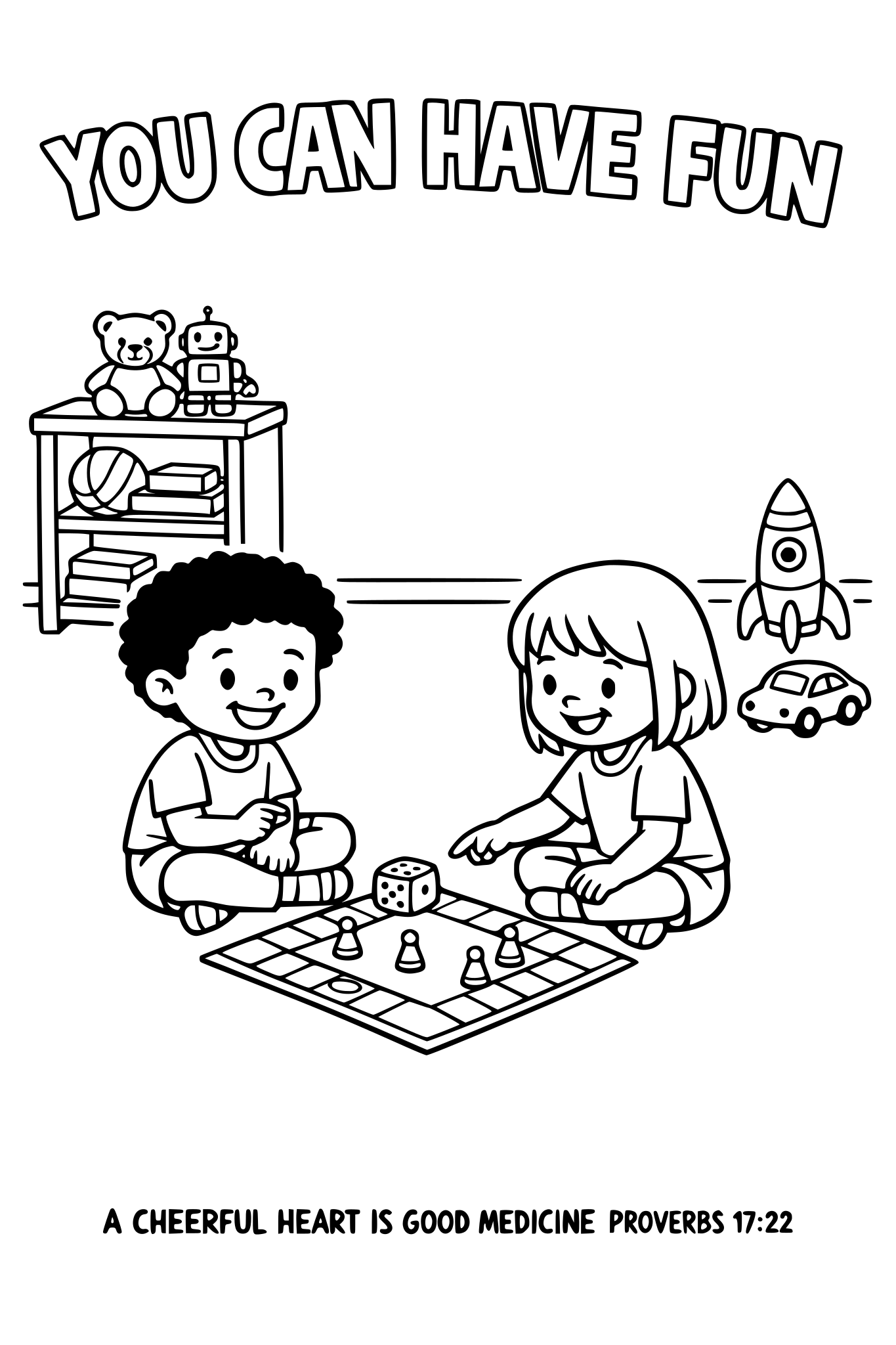 Black and white coloring page, simple kids line art, 2 child