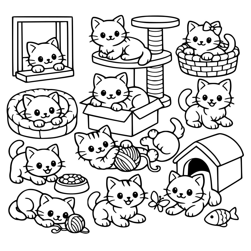 Bir odanın içinde bir sürü kedi yavrusu olsun