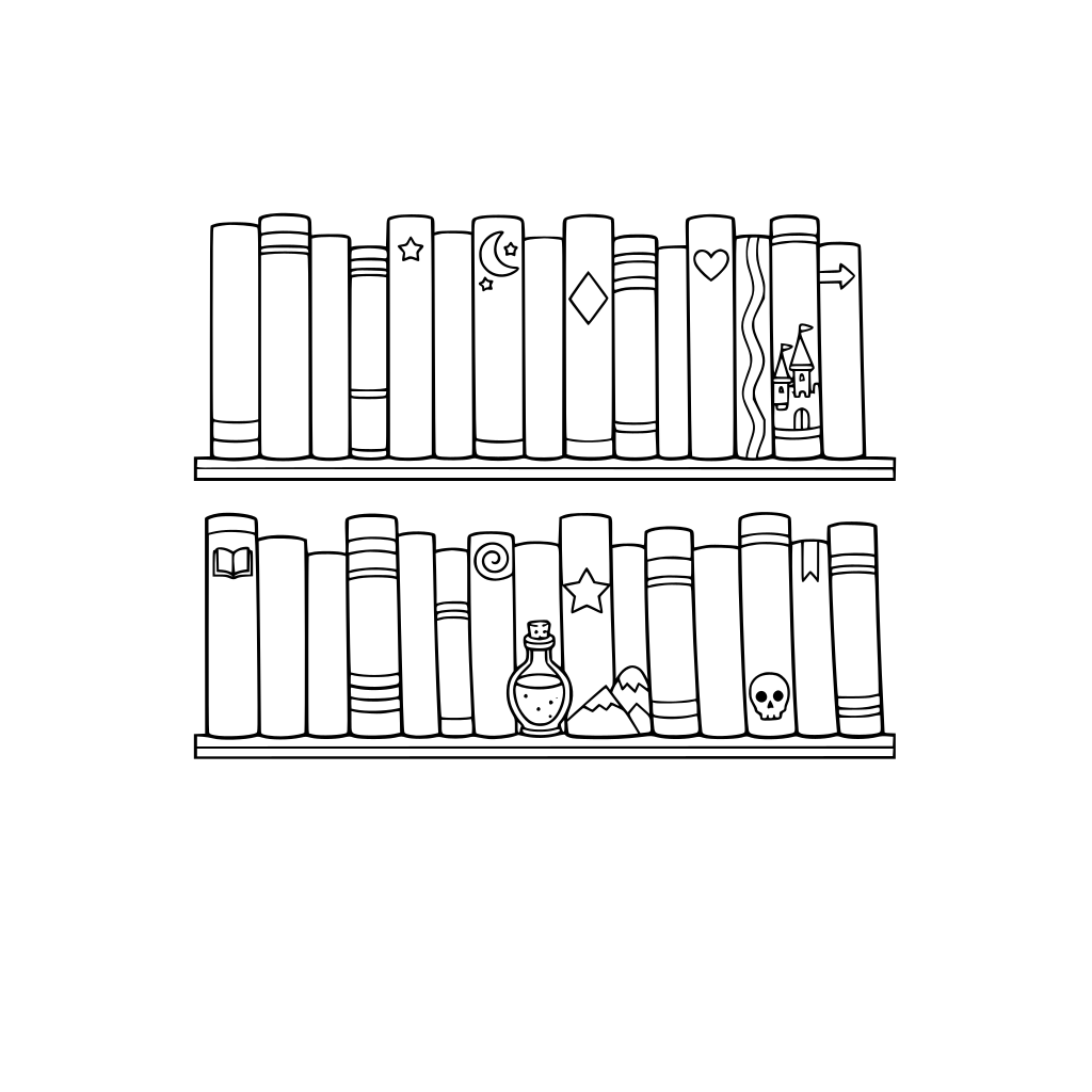 a book shelf with 25 book spines facing out. The book spines should be large enough to add text