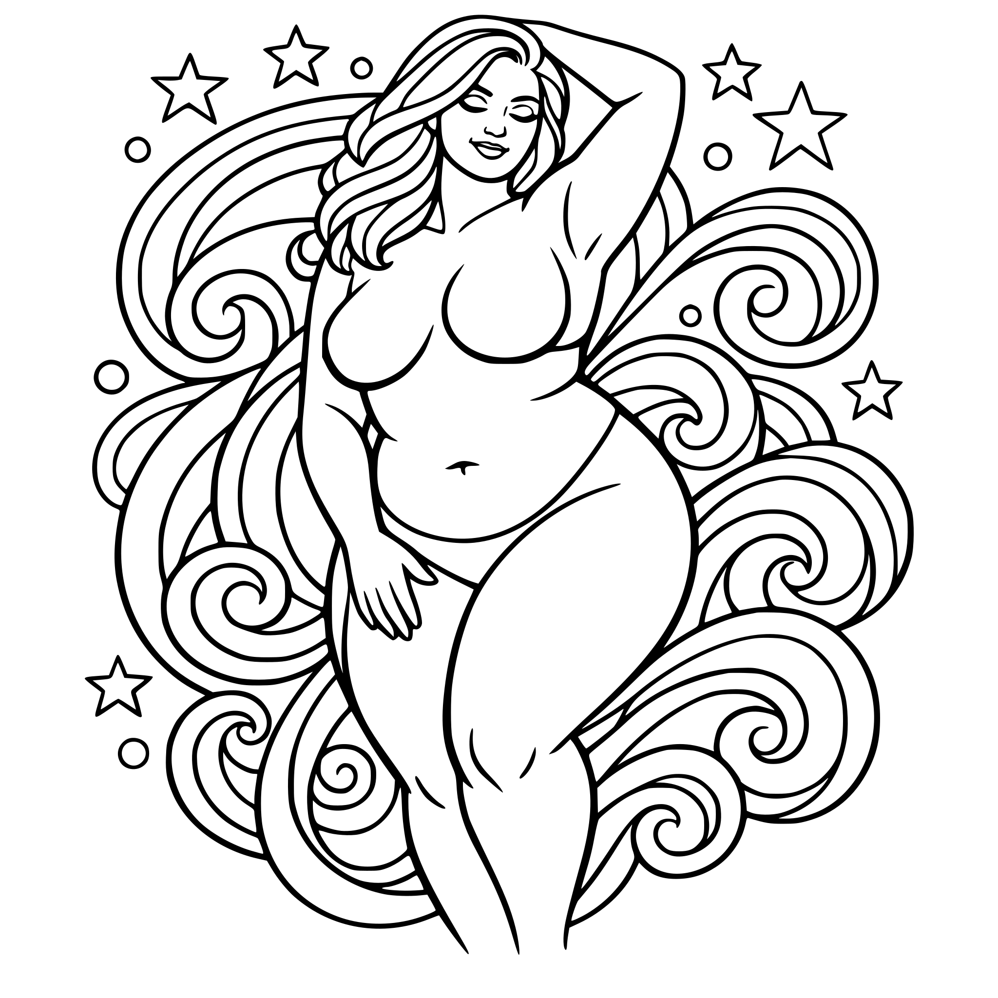 female form, body positivity, swirls and whirls, advanced, for adults