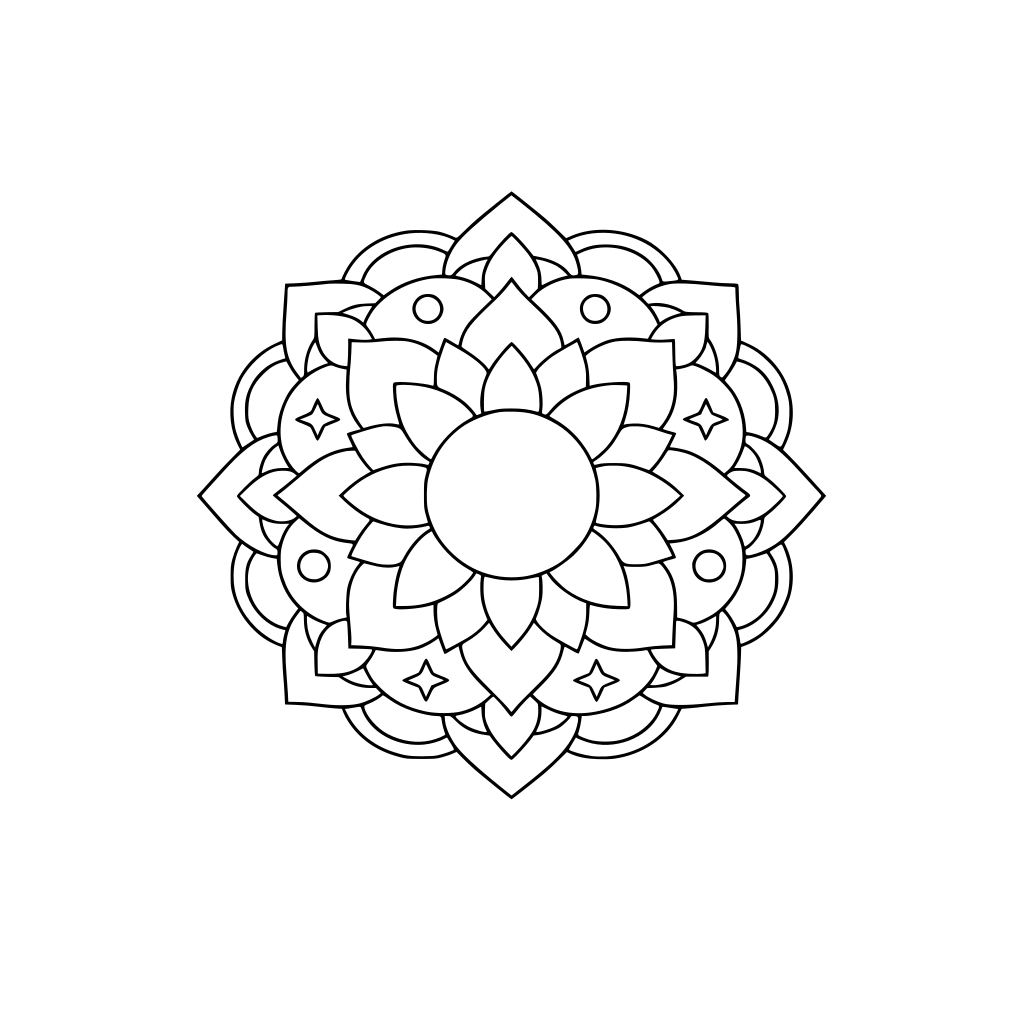 mandala, large open spaces, minimal detail, coloring book style, white background