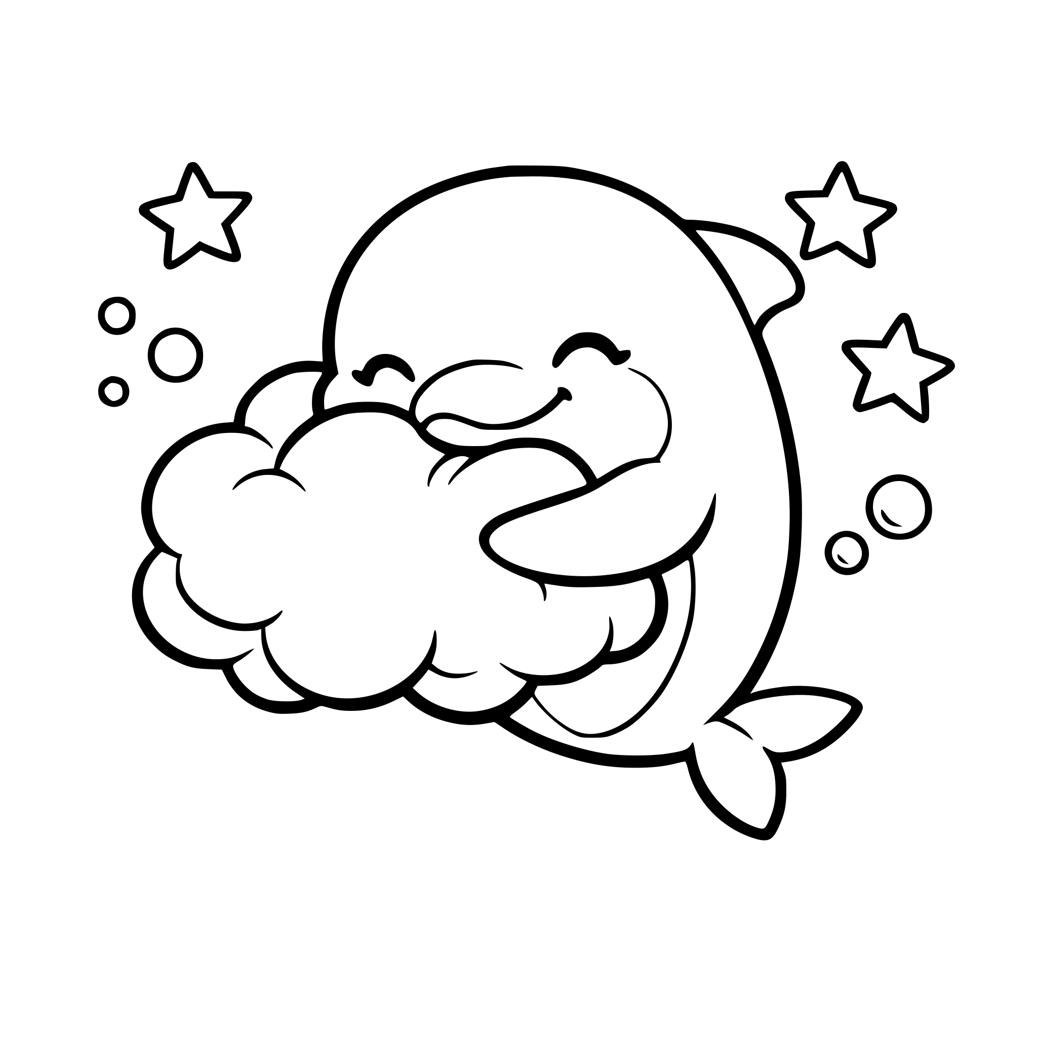 A cute dolphin hugging a fluffy bubble like a cloud,