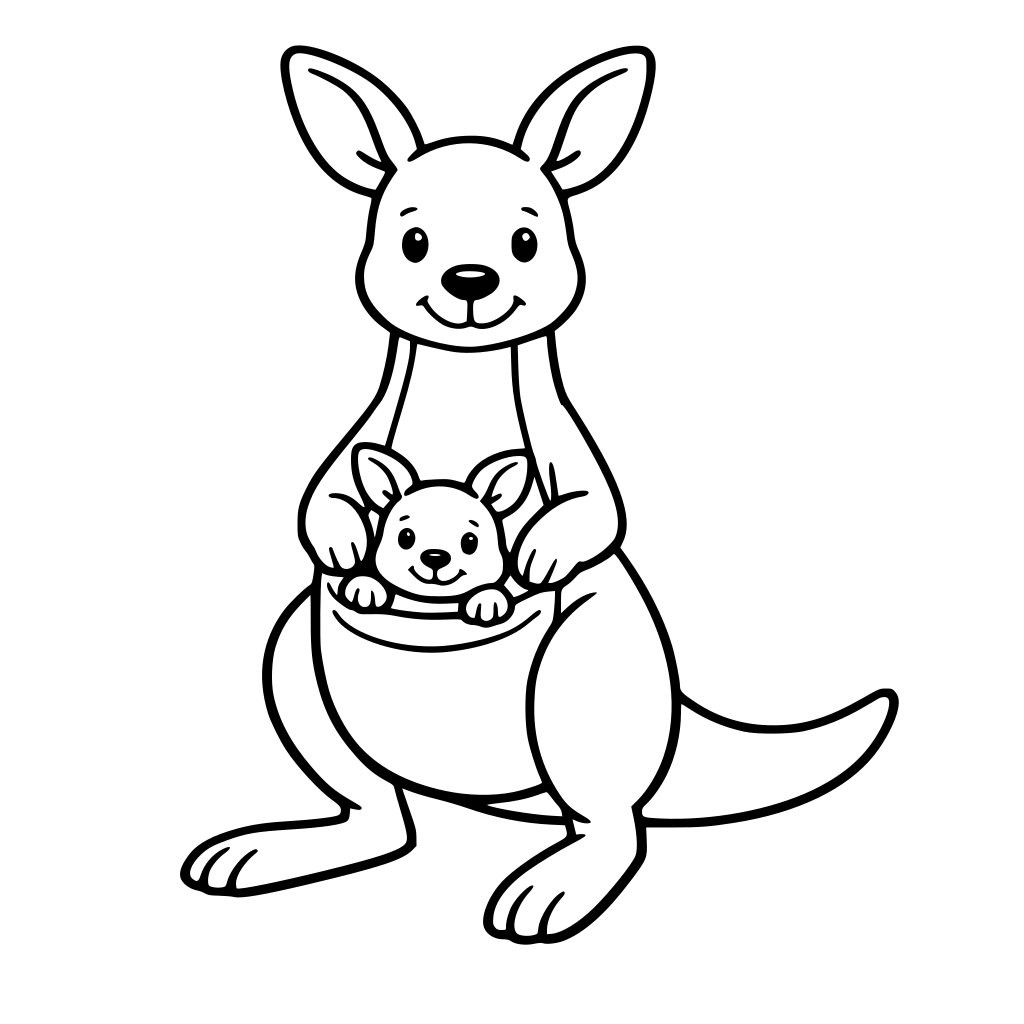 A kangroo with his child in his pocket
