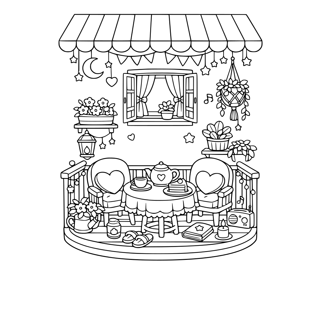 cute kawaii balcony. no animals.