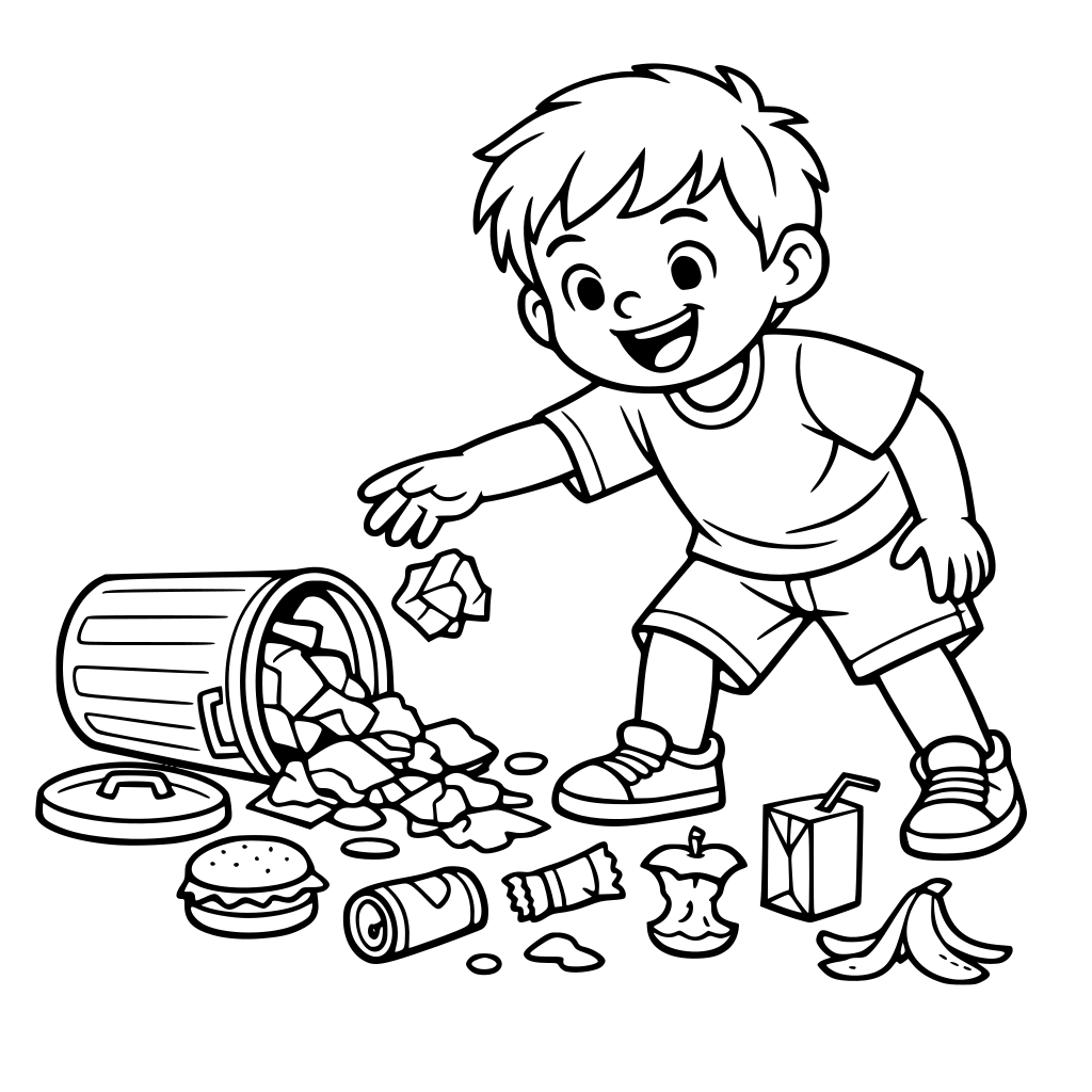 A child throwing trash on the floor and making a mess