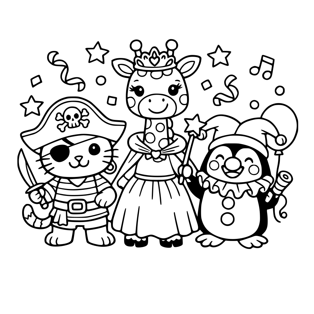 libro da colorare per bambini con animali travestiti per carnevale