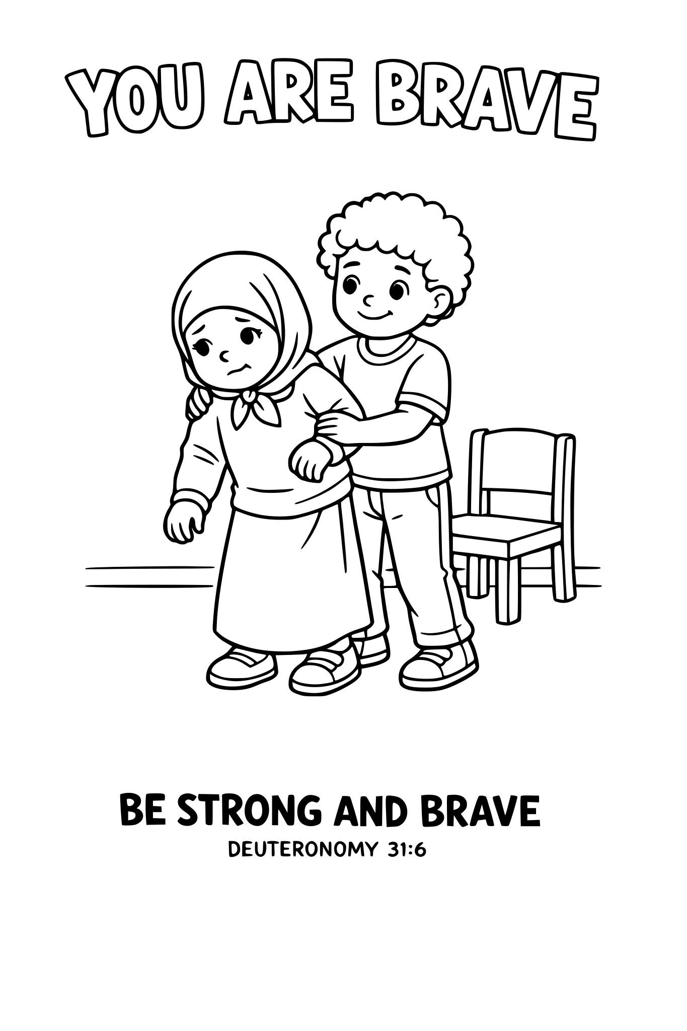 Black and white coloring page, simple kids line art, one chi