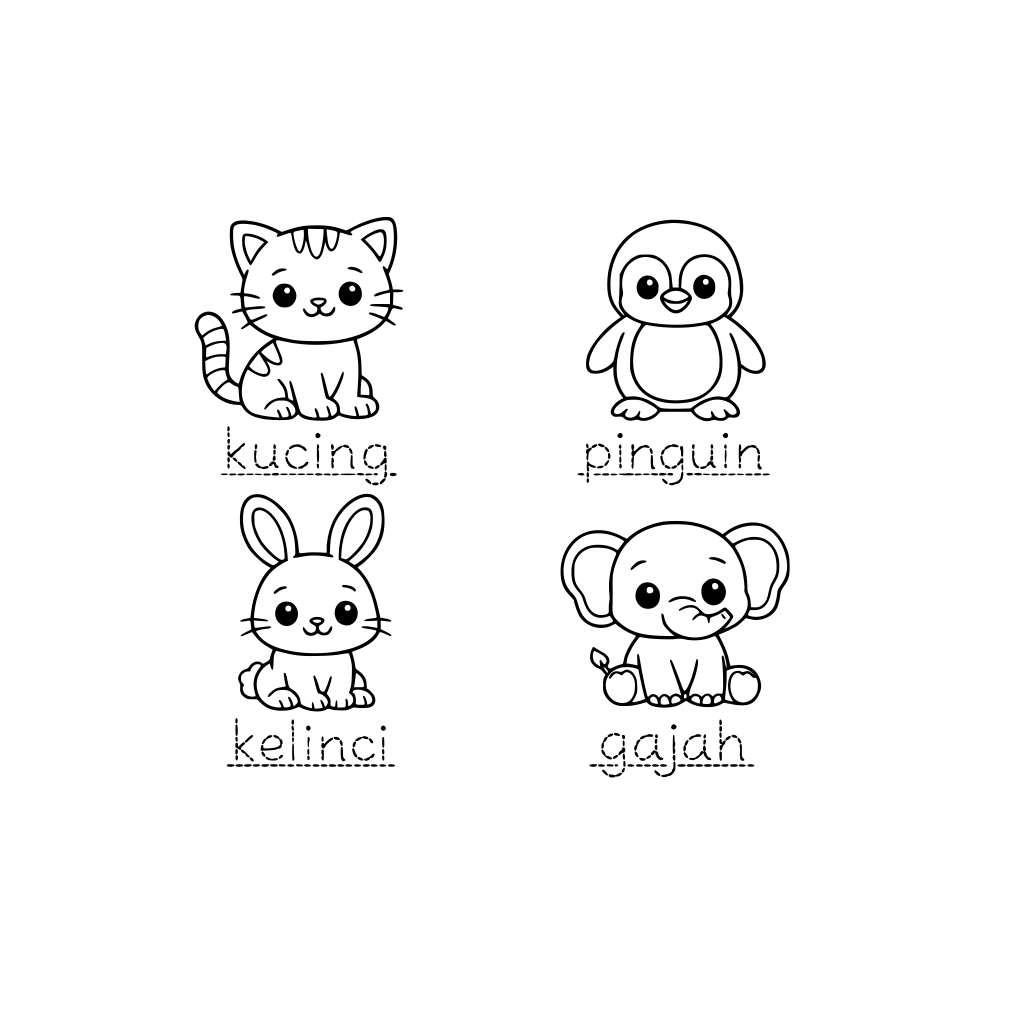 HEWAN HEWAN LUCU DENGAN TRACING TULISAN DI BAWAH NYA