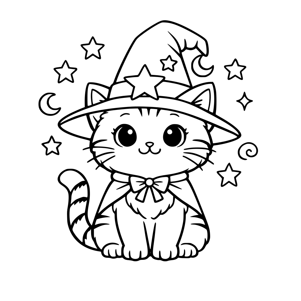 قطة لطيفة ترتدي قبعة ساحر