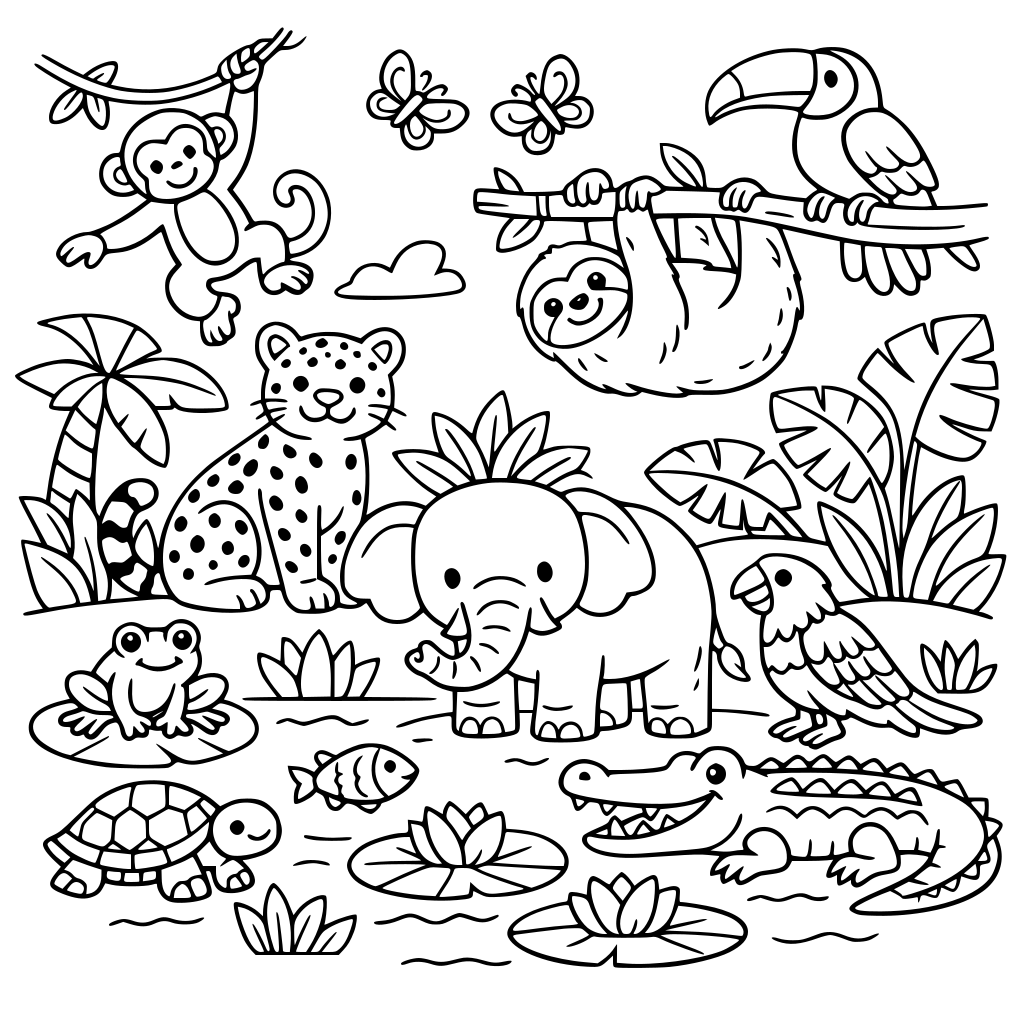 동물들이 가득한 열대우림