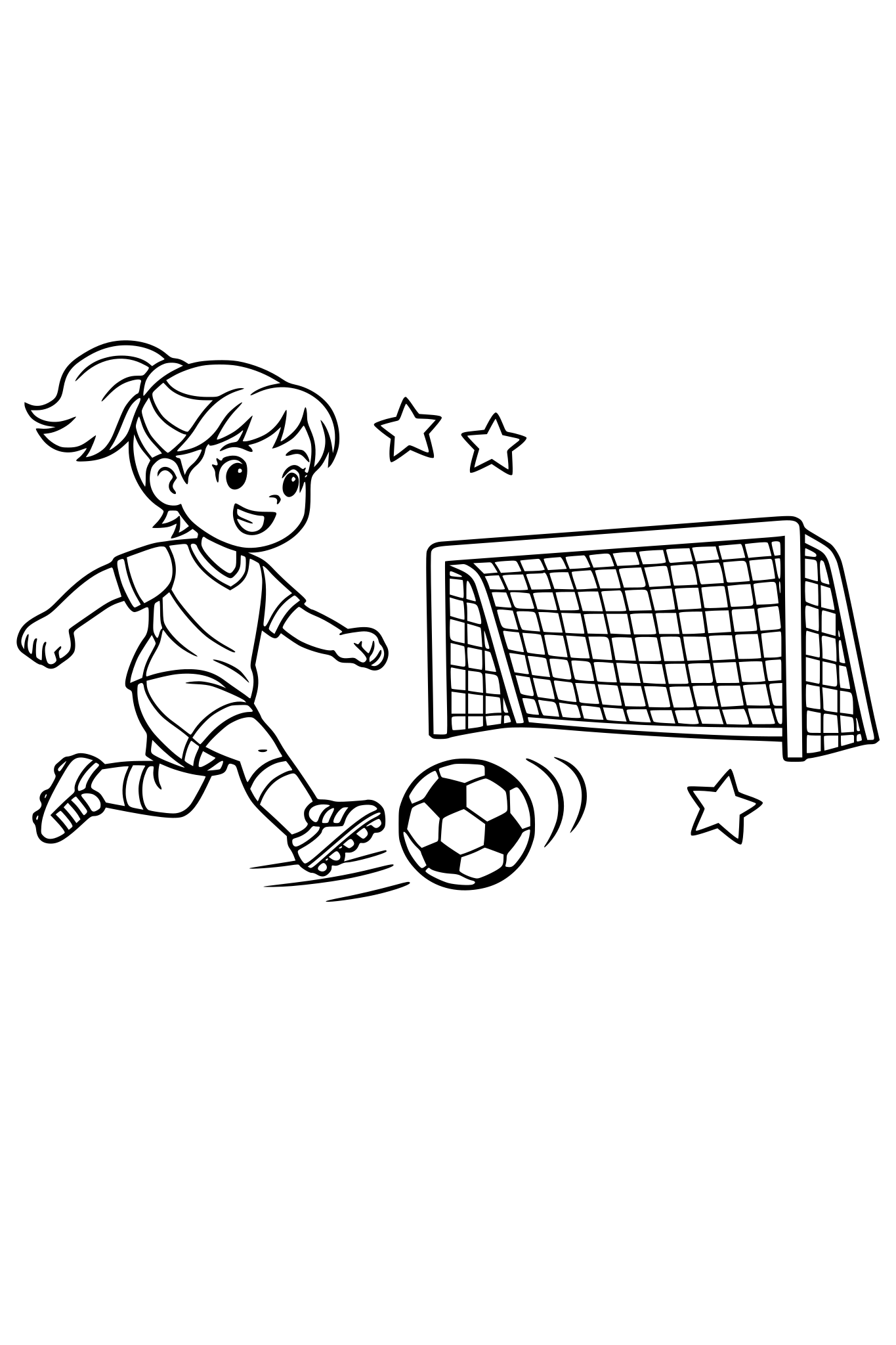 . Girl Playing Soccer A girl kicking a soccer ball toward a goal
