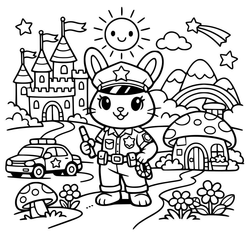 Ein häschen, das Polizistin ist in einem Märchenland