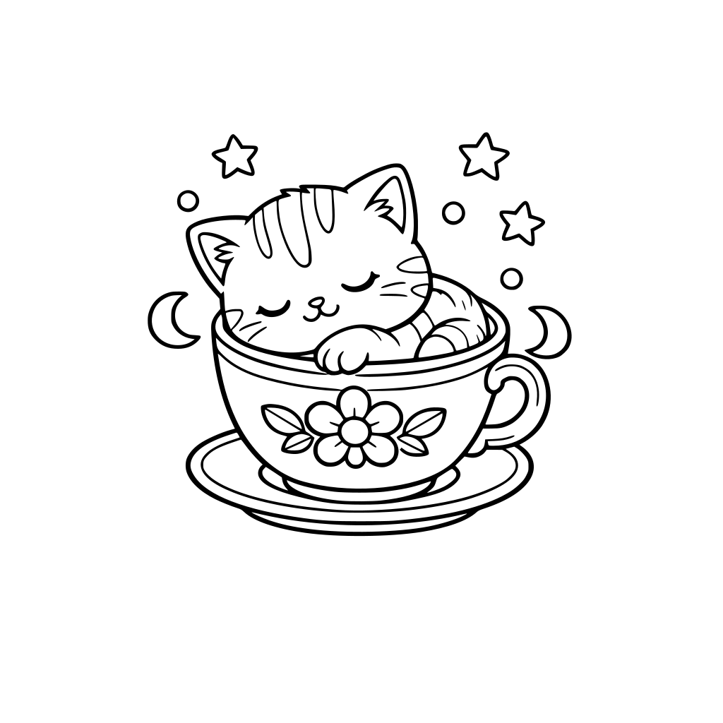 Cute kitten sleeping inside a teacup