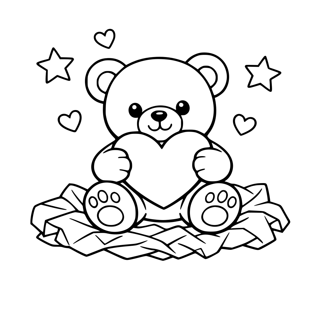 Teddy bear holding a heart sitting on tissue paper