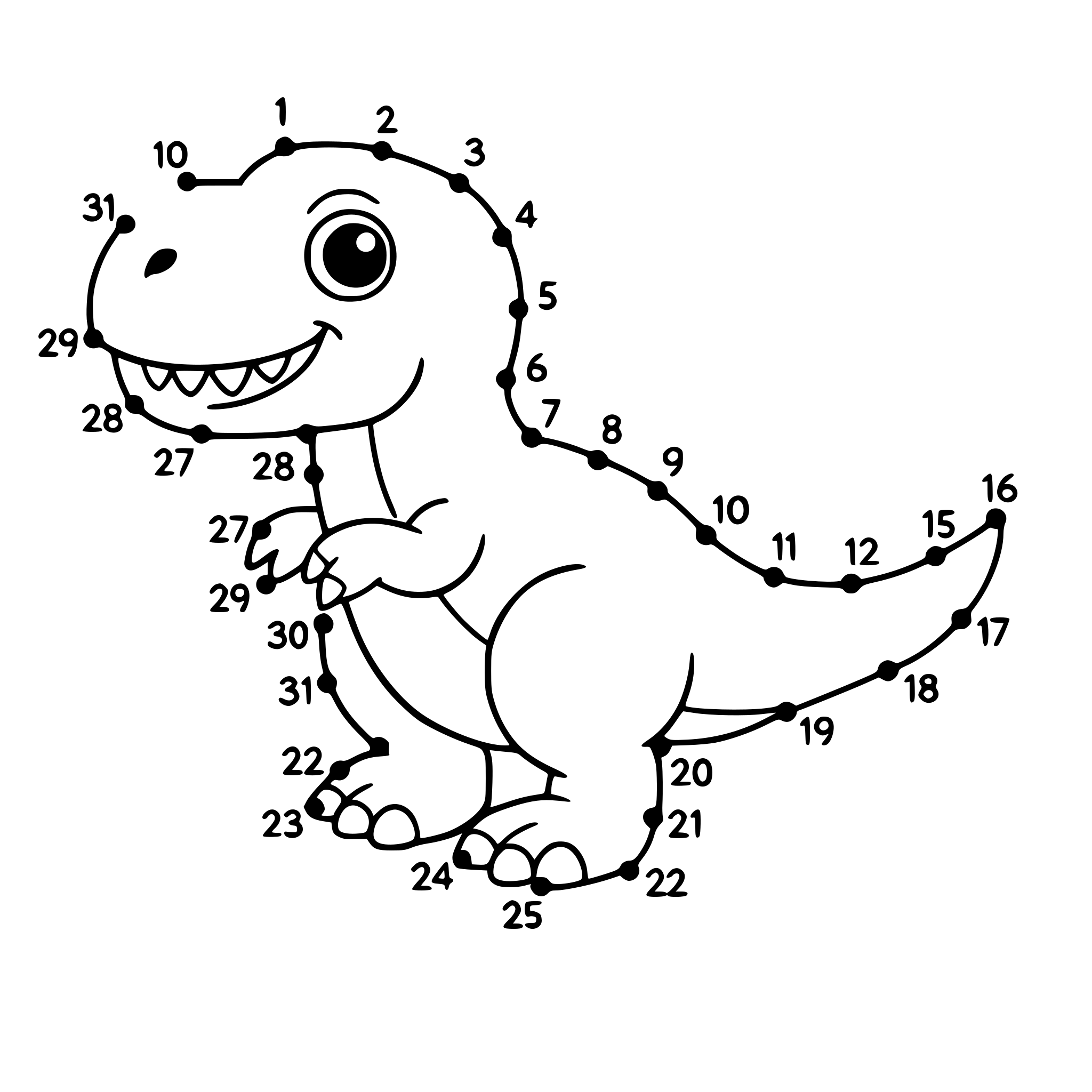A Dinosaur altered to be a numbered dot to dot activity picture