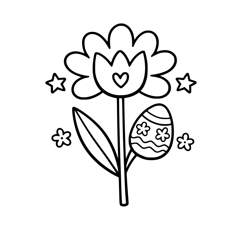 Hand-drawn spring flower inspired by Easter, daisy and tulip style flowers, playful doodle illustration, pastel tones, slightly imperfect hand-drawn lines, flat and minimal, single floral element, centered, no shadows, white background