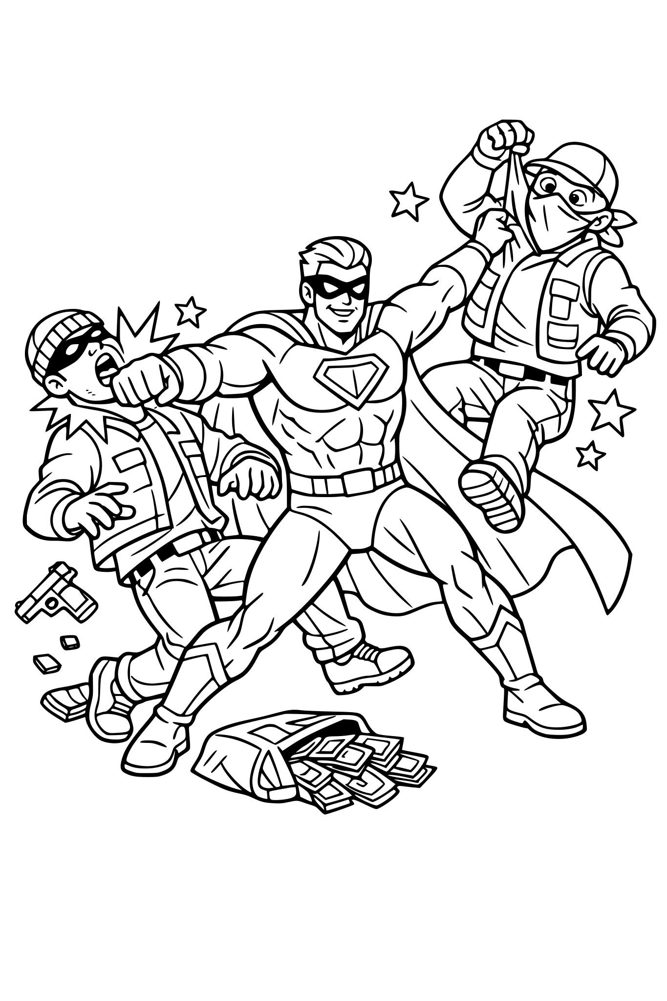 Superhero In action defeat the bandits