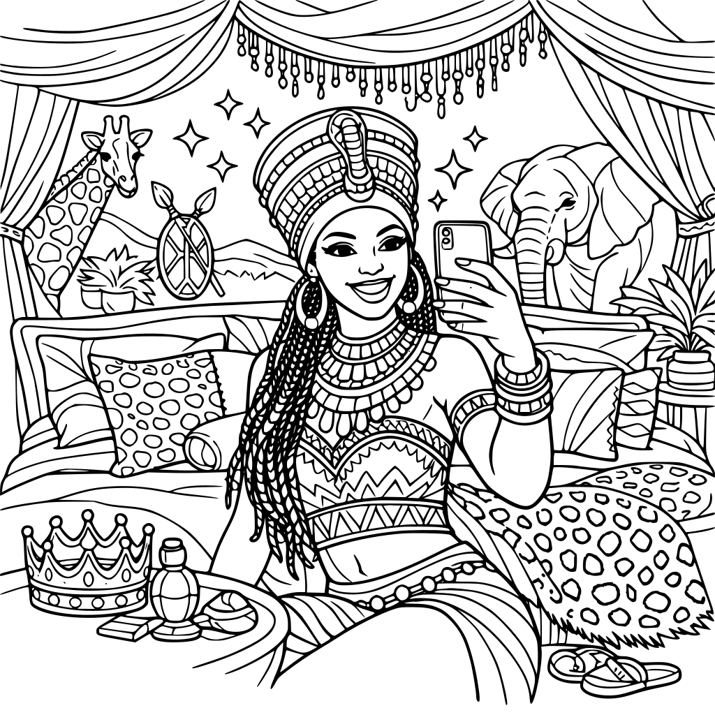 An African queen selfie safari aesthetic fantasy master bedroom for girls & women