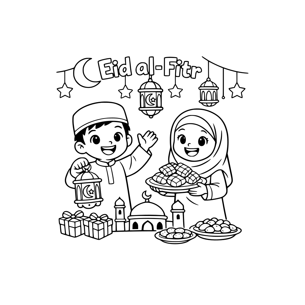 Eid al Fitr - little muslim boy and girl celebrating