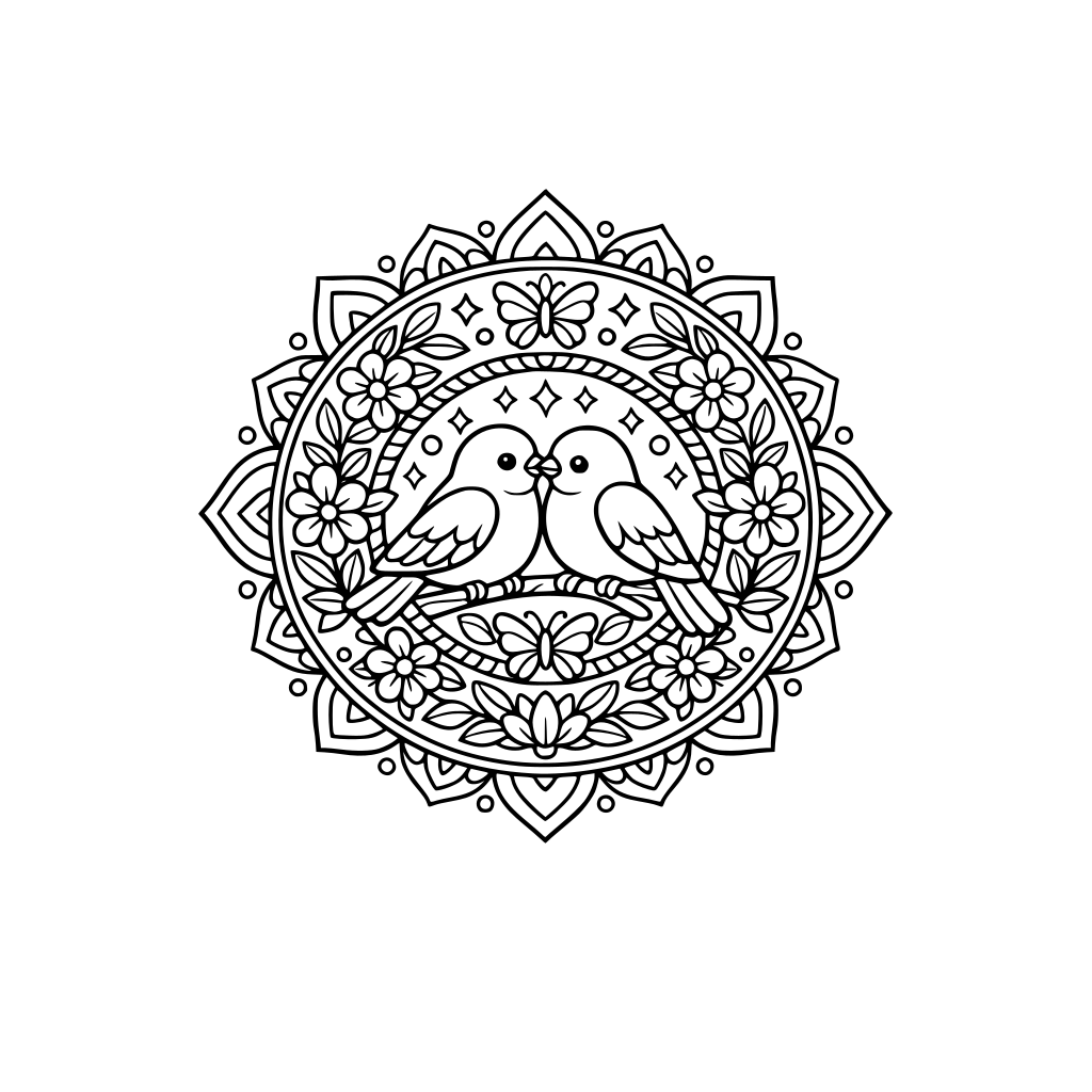 Bird Mandala • Circular design with a bird or birds at the centre