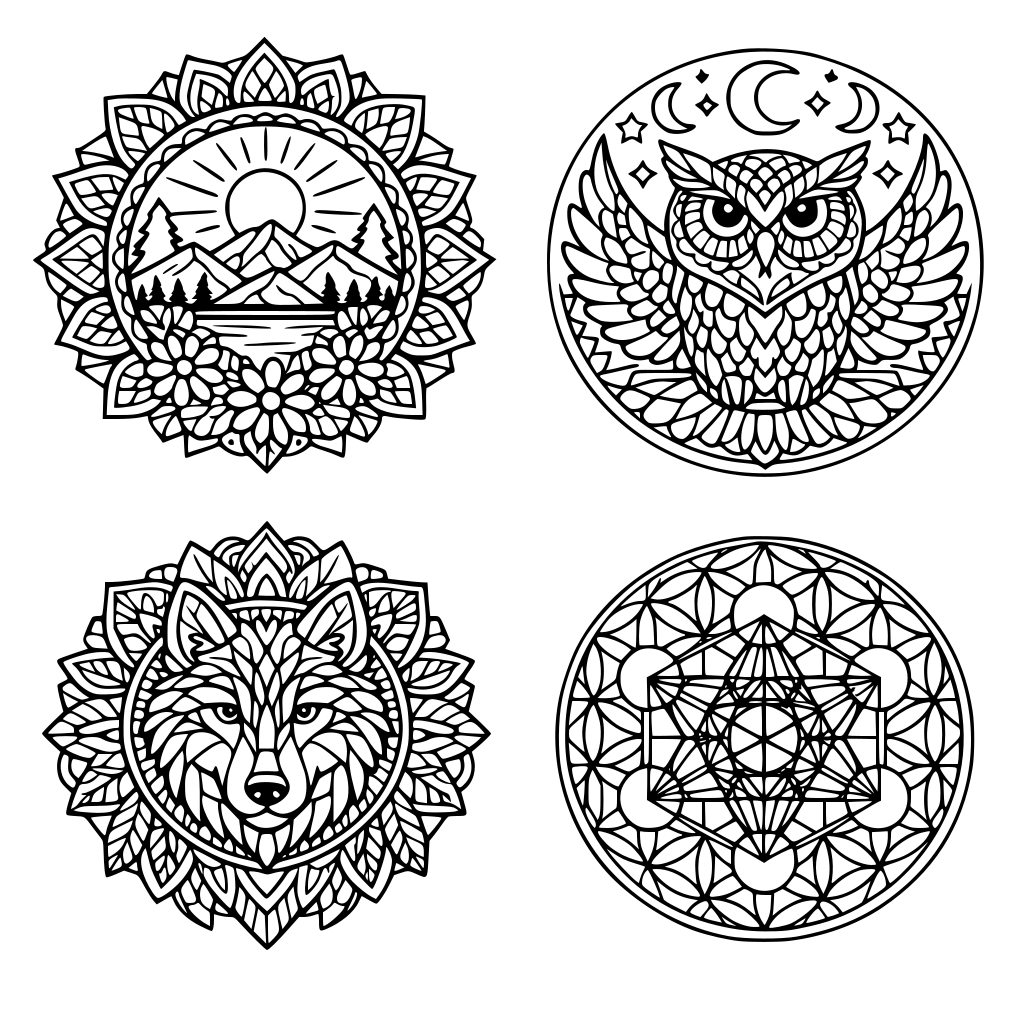 Mandala Magic Classic circular mandalas Nature-inspired mandalas Animal mandalas Sacred geometry styles