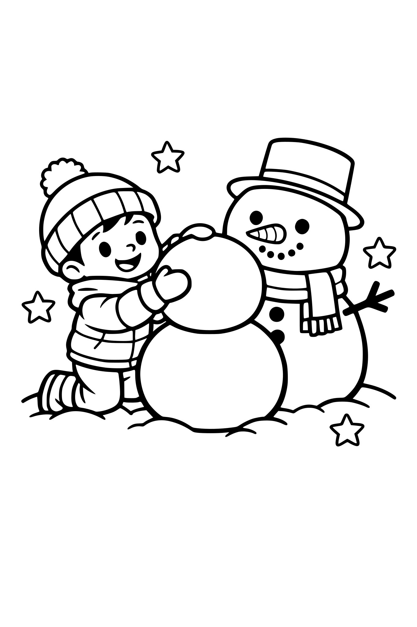 child making a round snowman