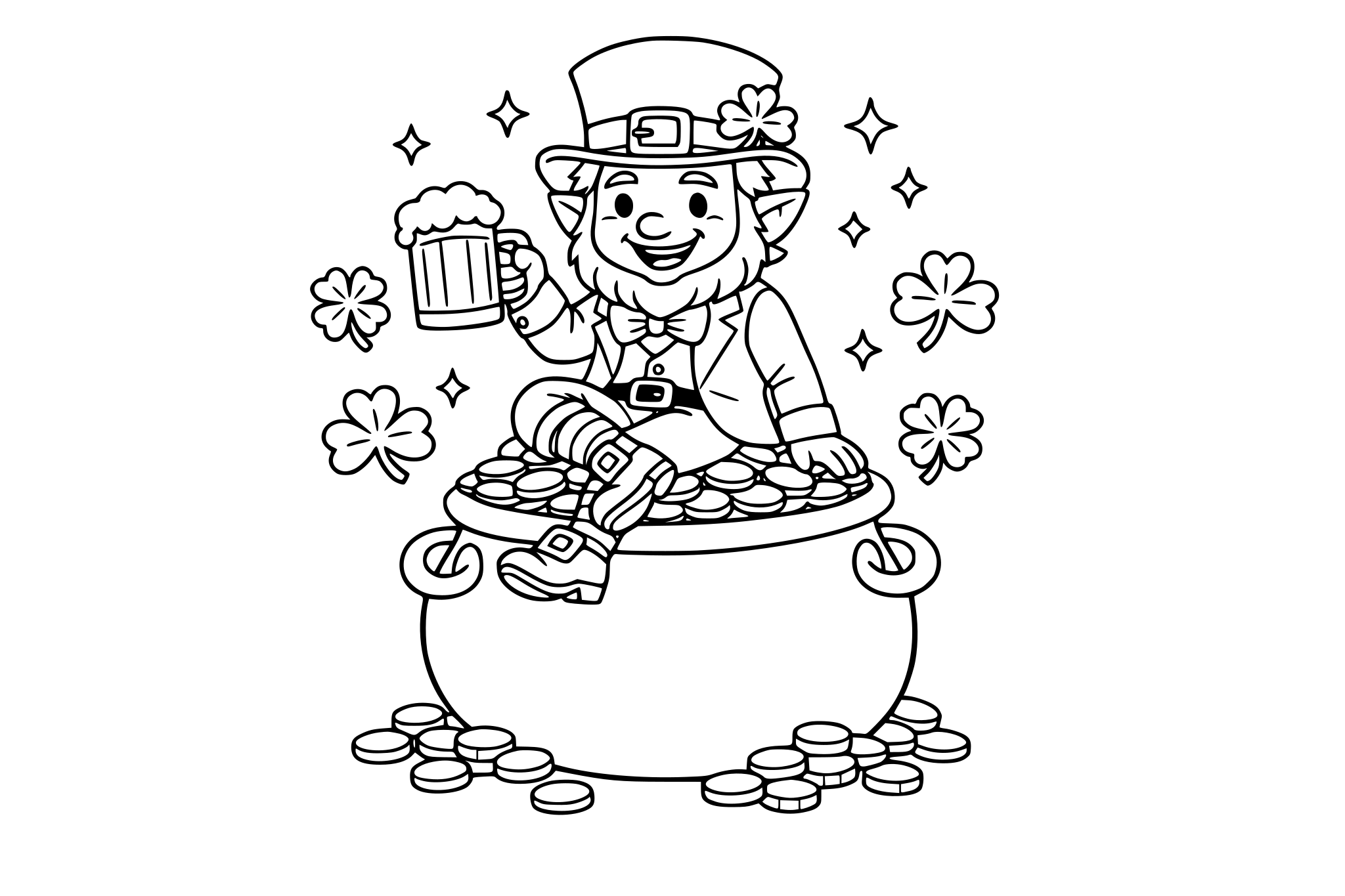 Leprechaun sitting on a pot of gold