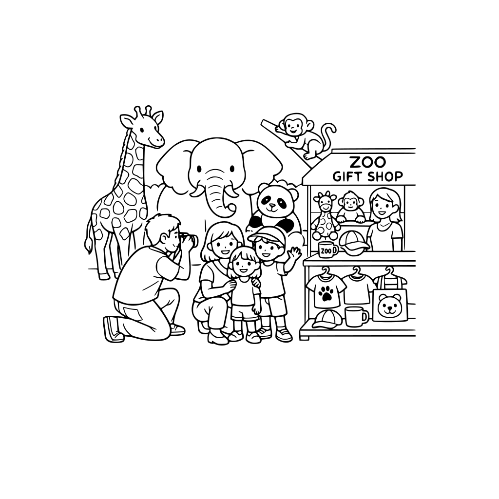 family, zoo, animals, take picture, buy merchandise