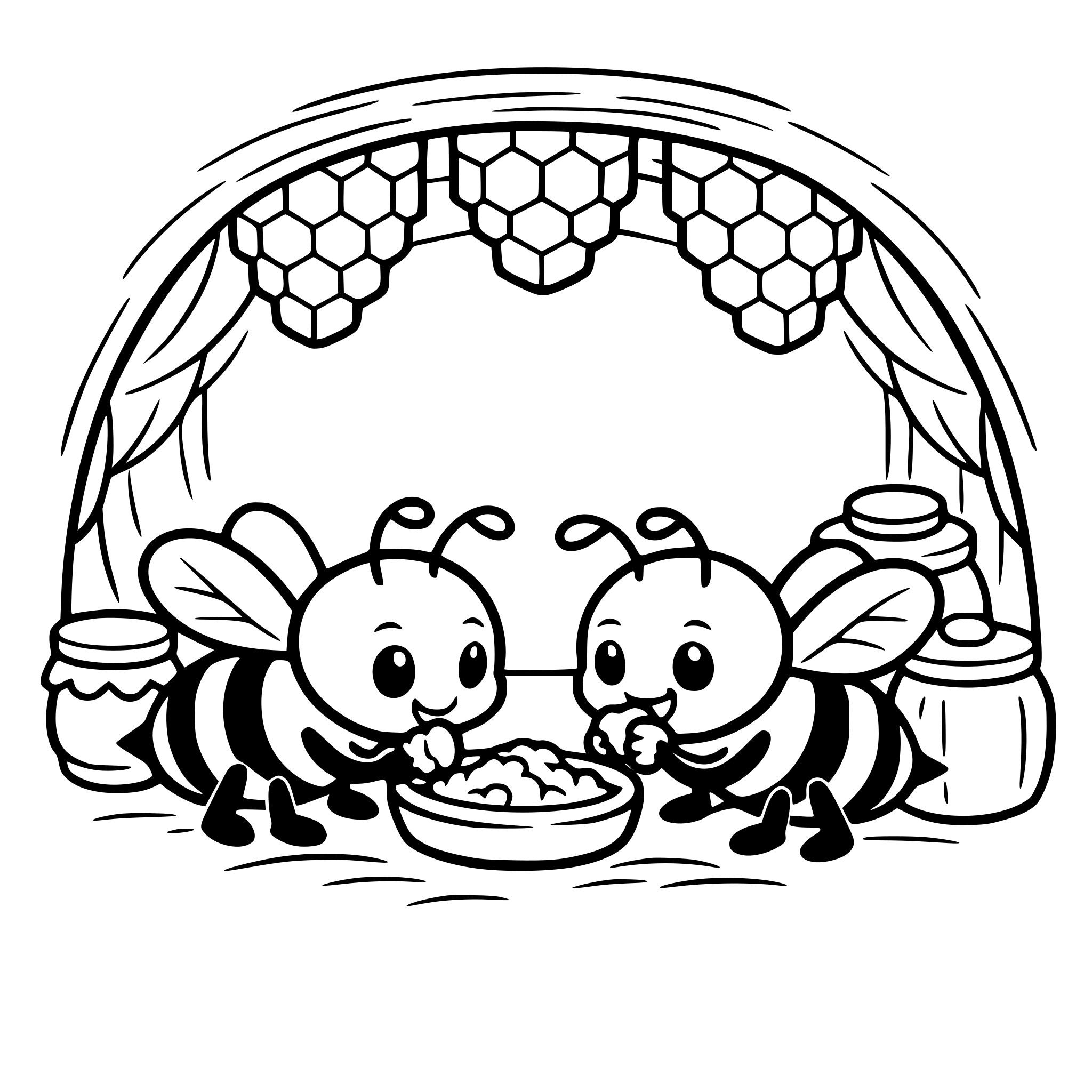 A simple bee hive. Inside it two bees are eating food