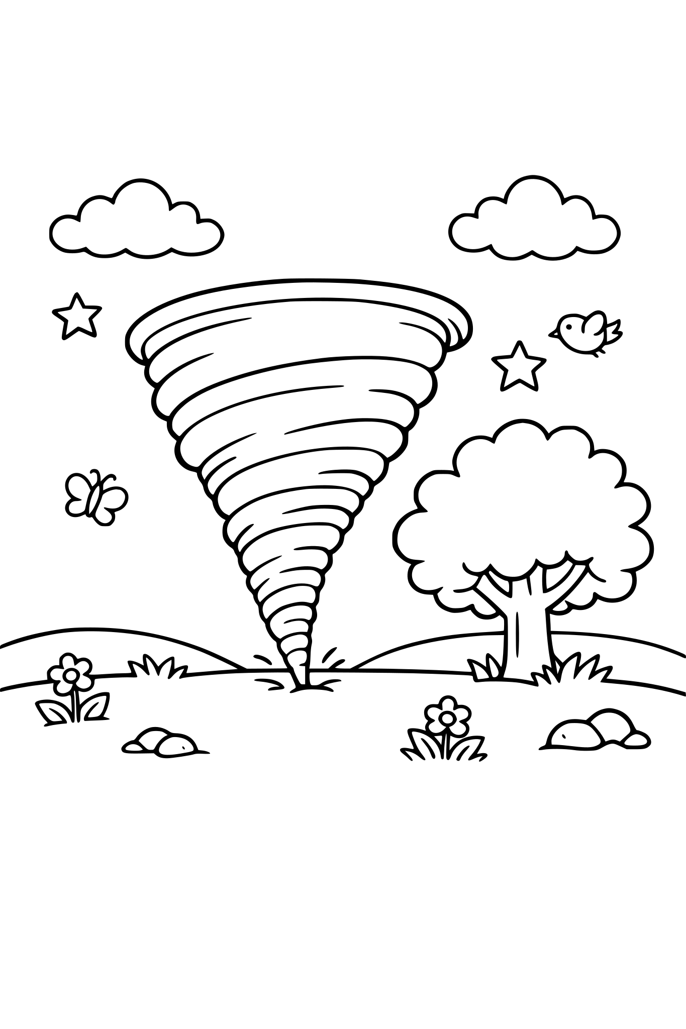 sky tornado, grass and tree. picture for kids 4 years old