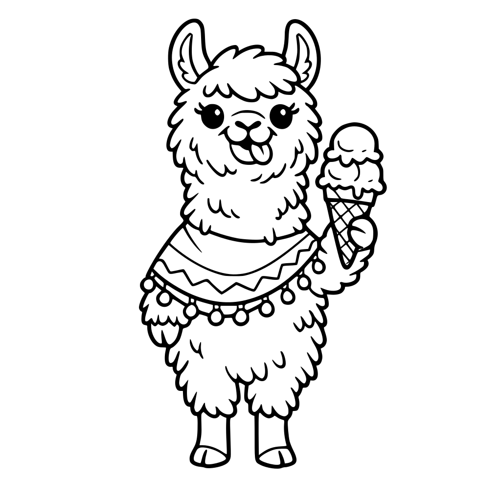 Una llama con un helado en la mano