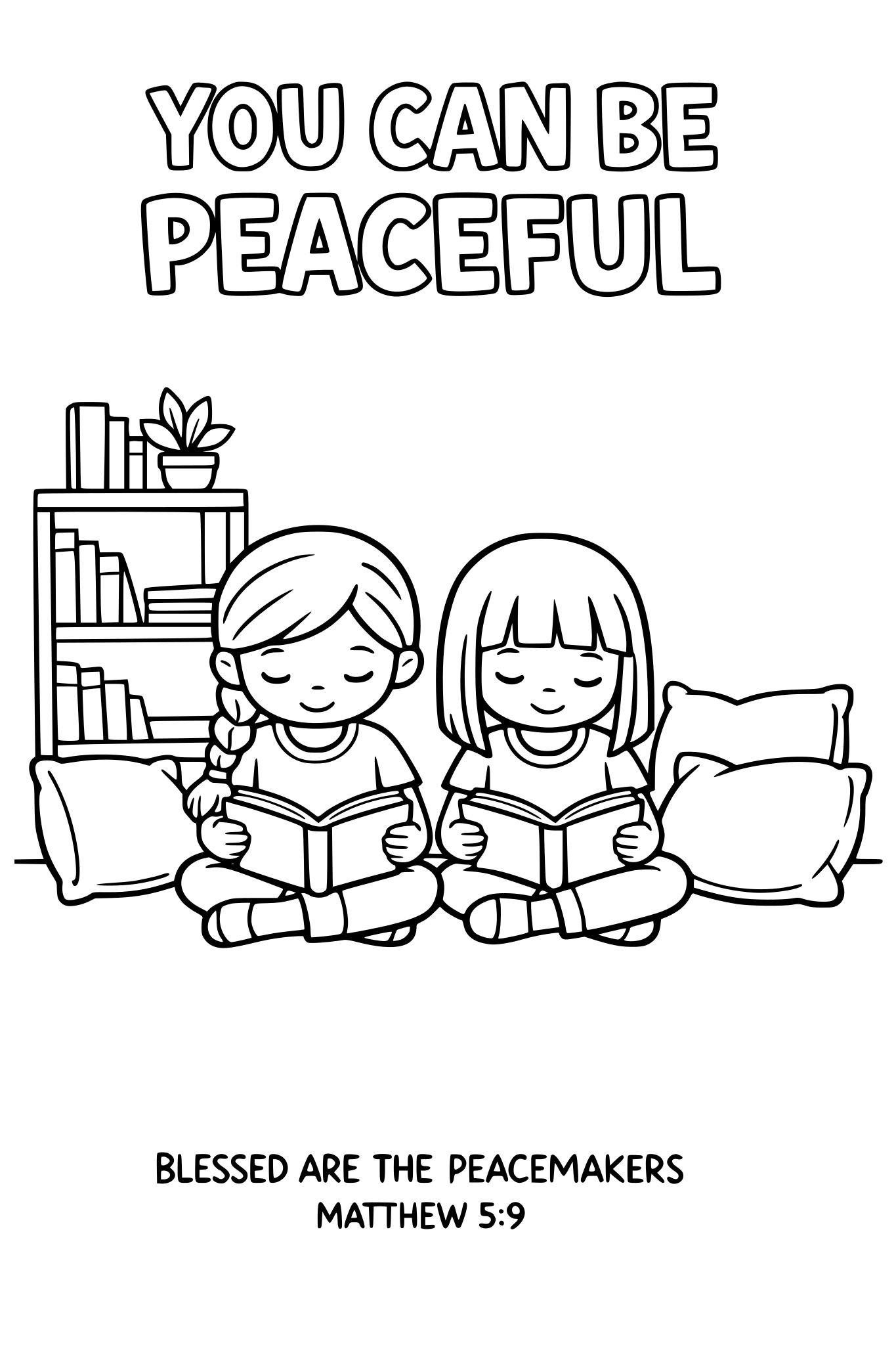 Black and white coloring page, simple kids line art, 2 child