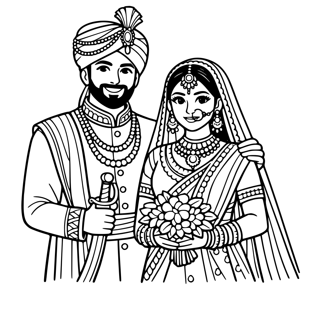 indian bride and groom in traditional attire