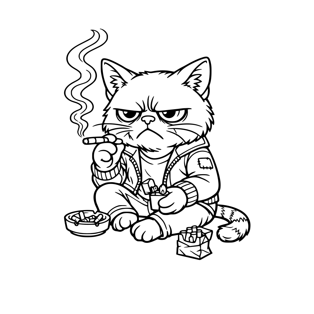 A grumpy cat on a smoke break