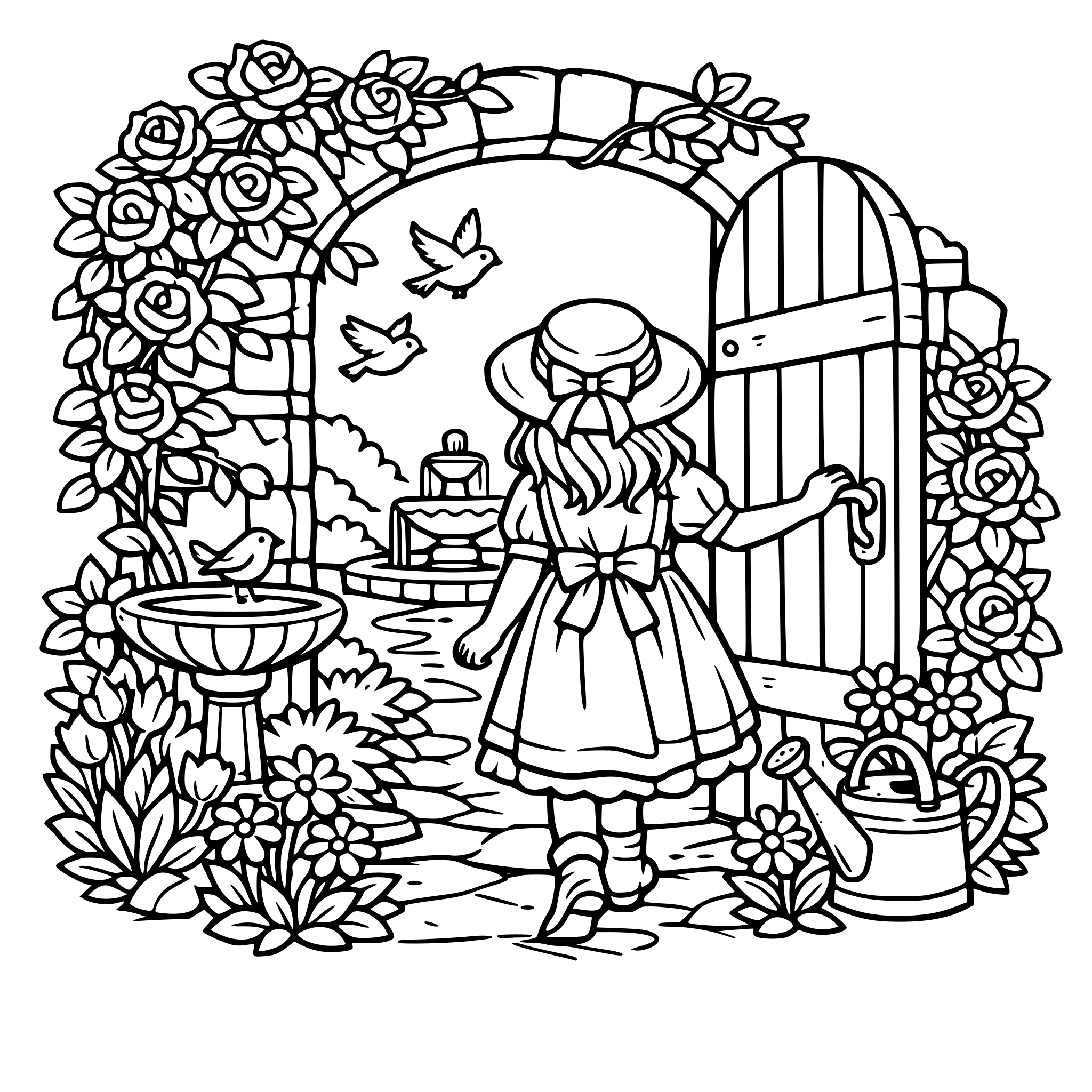 coloring book pages from the book The Secret Garden