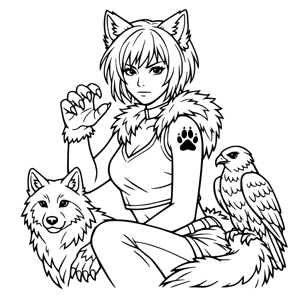 una mujer con pelo corto blanco y que sea therian