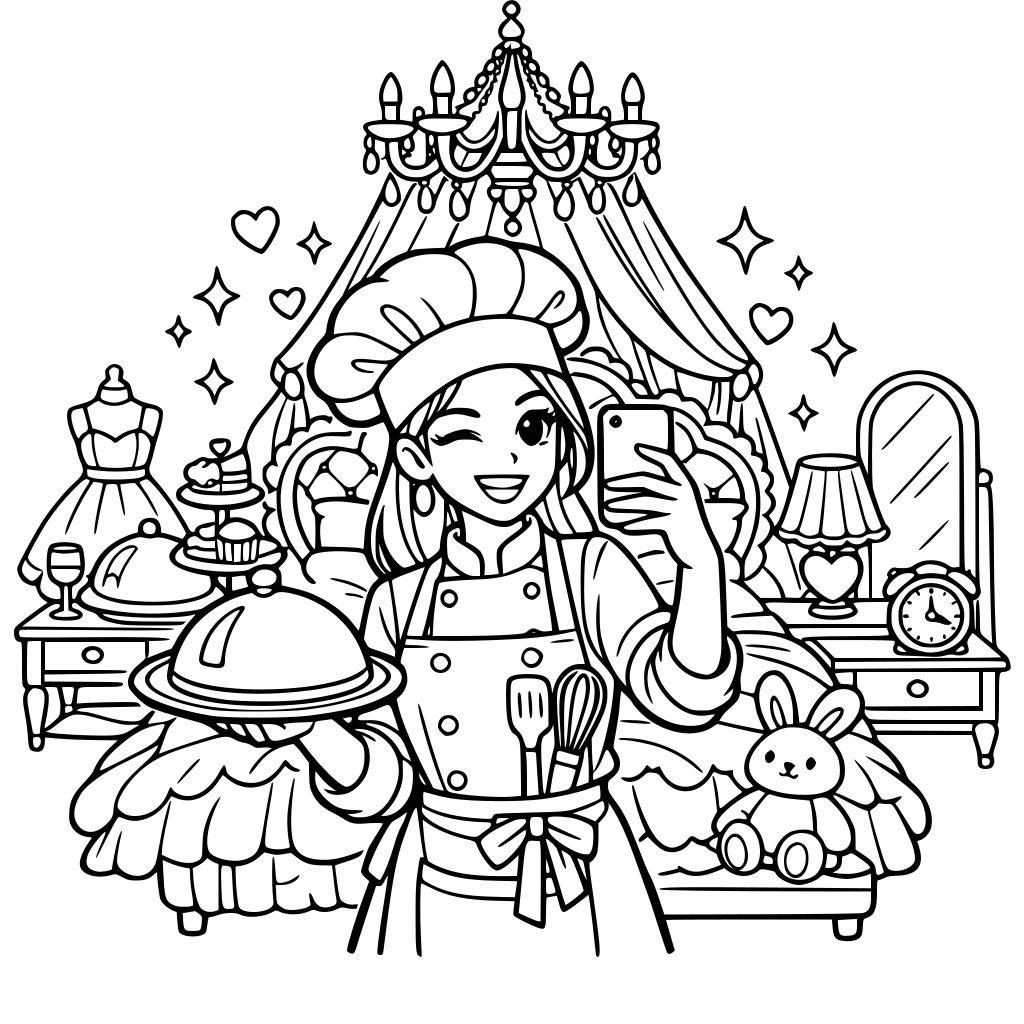 A chef restaurant selfie aesthetic fantasy master bedroom for girls & women