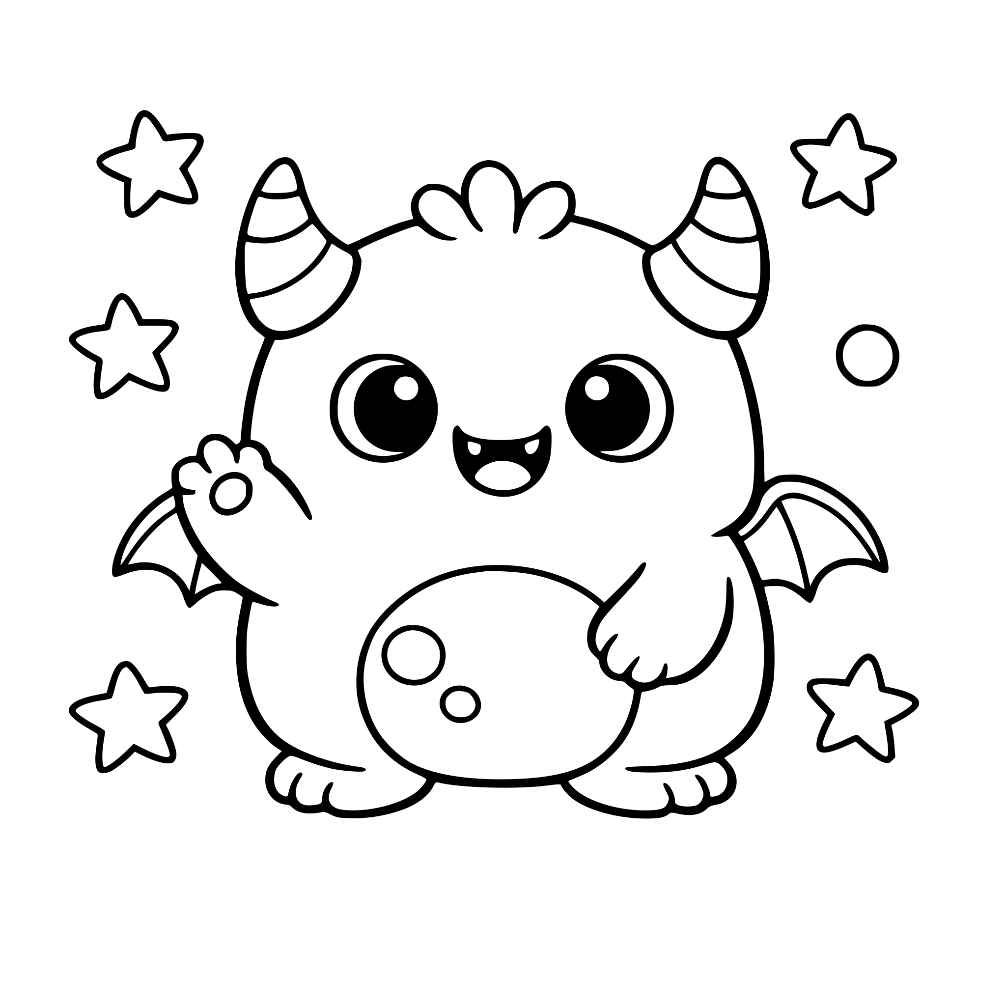 A cute whimsical looking monster using Rounded toddler-like characters that can be used for a childresn book illustration style.