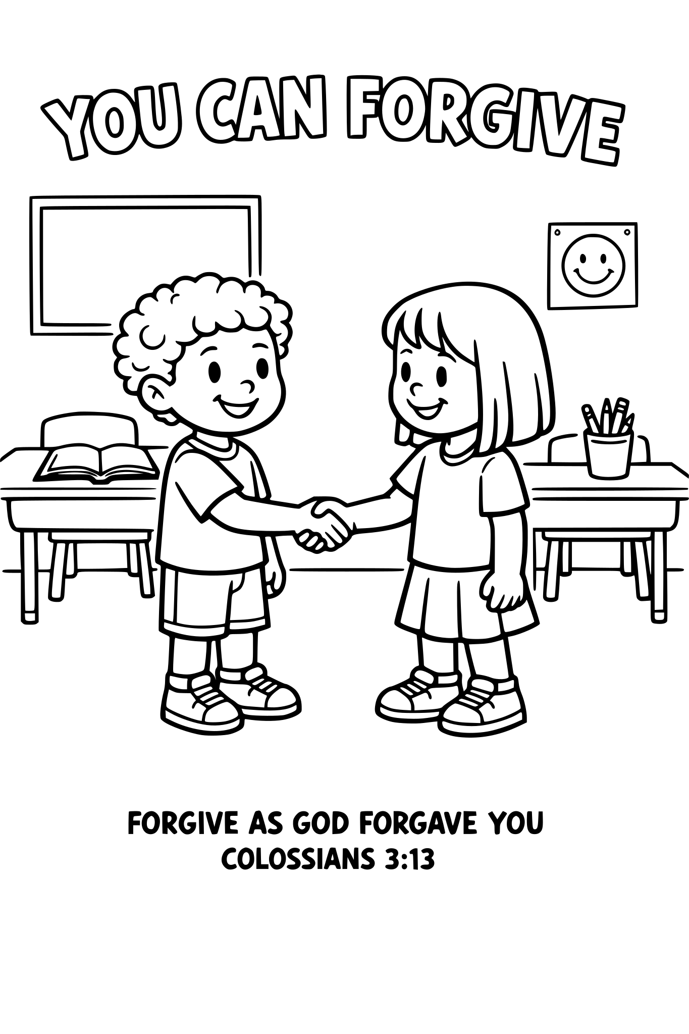 Black and white coloring page, simple kids line art, 2 child